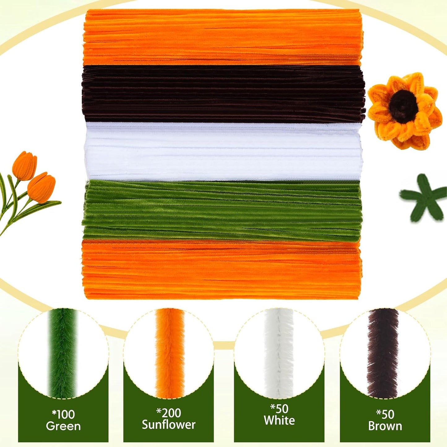 400 Pieces Craft Pipe Cleaners Bulk,Floral Stems for Pipe Cleaner Flowers with Floral Wires, Gardening Tape,Hot Glue Stick,Greeting Card,Bouquet Paper, Stamen & Ribbon,Festival Gifts for Kid,Adult