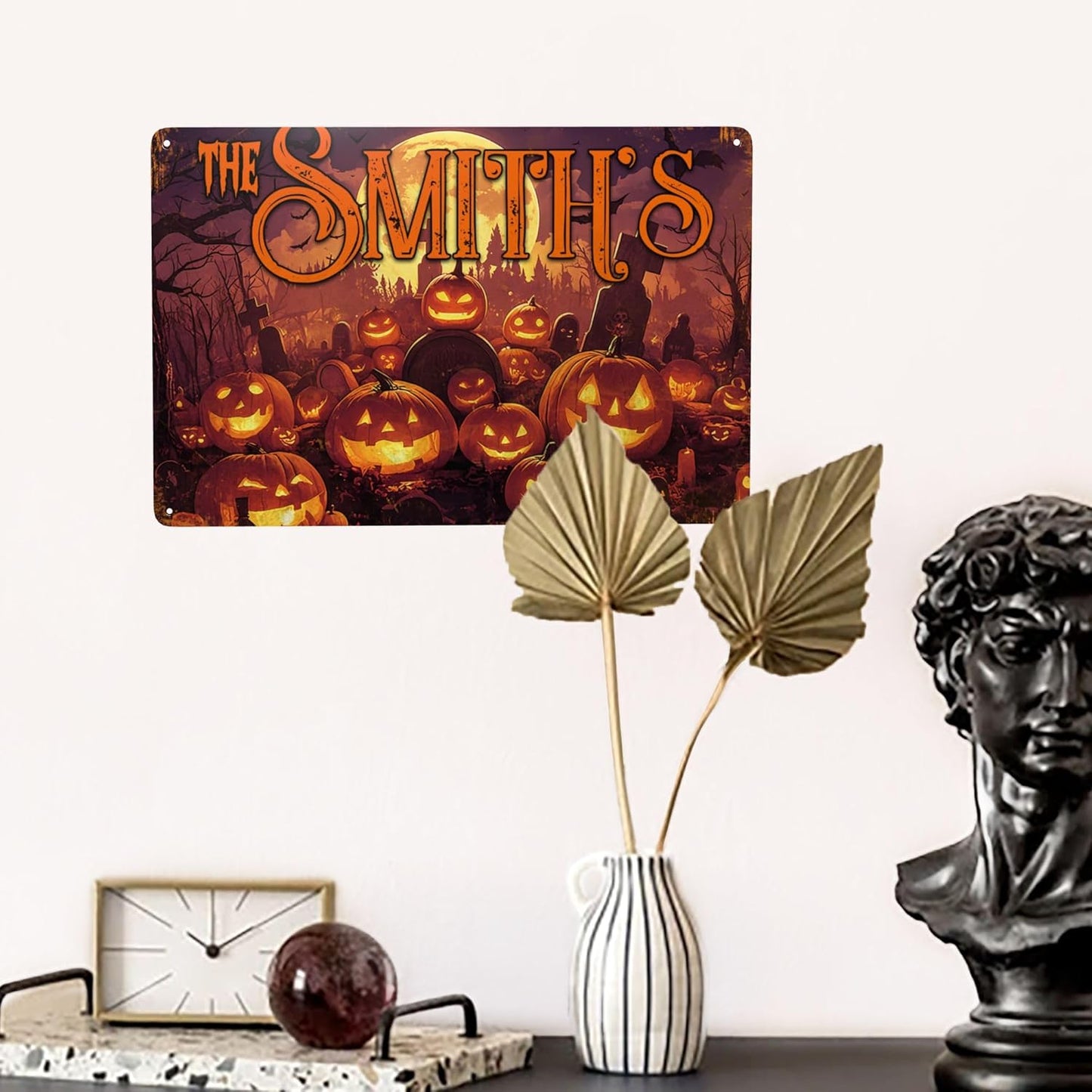 Personalized Halloween Metal Sign with Family's Name or Text Custom Pumpkin Wall Decor Signs Fade Resistance for Indoor Outdoor Spooky Gifts for Friends Family