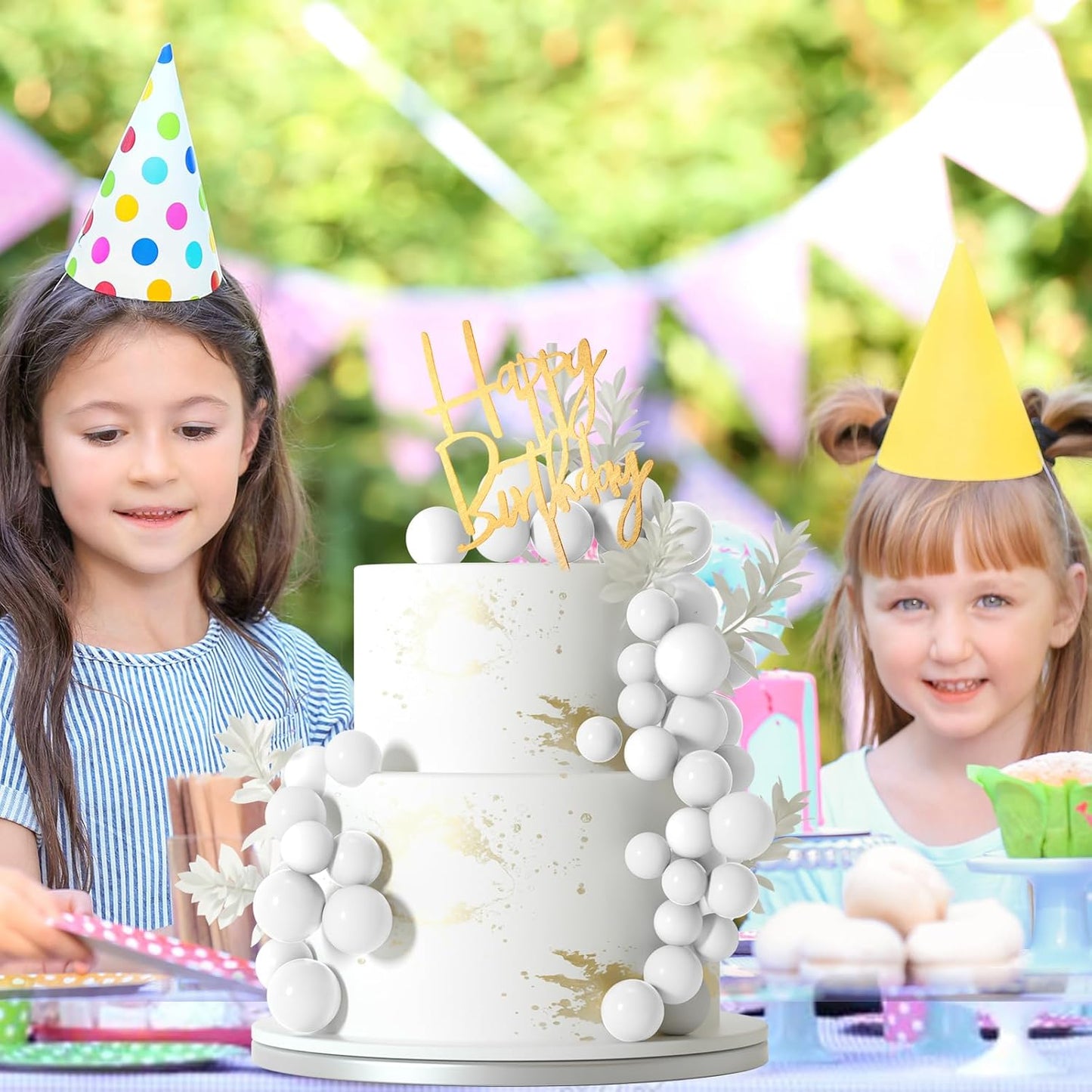 MIAHART Ball Cake Toppers Boho Grass Cake Topper Ball Cake Insert Decoration for Birthday Wedding Baby Shower Party Decorations Boho Themed Party Supplies (White)