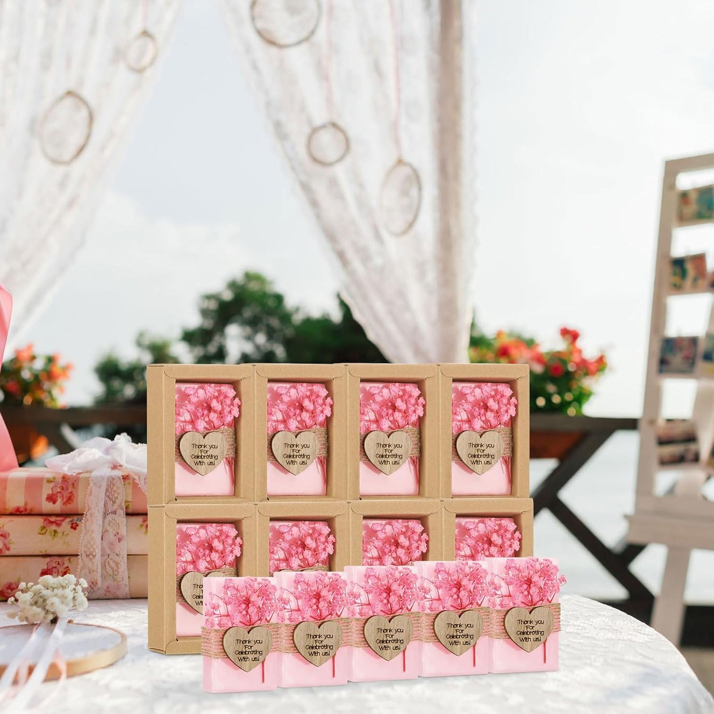 Demissle 30 Pcs Mini Scented Soap Wedding Party Favors Gifts Baby Shower Bridal Shower Handmade Natural Soap Favors for Guests in Bulk for Wedding Souvenirs Engagement Party(Pink)