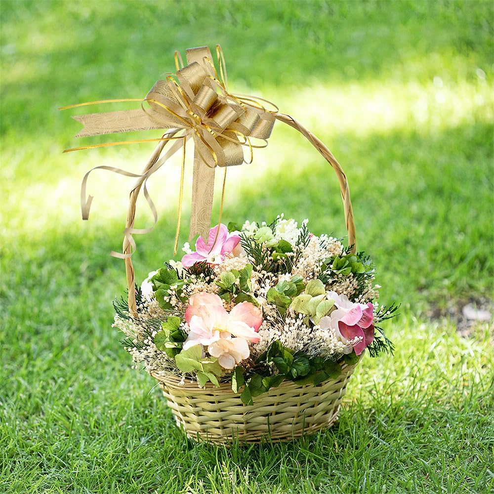 WEWILUCK Bows for Gift Wrapping, 15PCS Gold Bows for Gifts, Presents, Gift Baskets, Large Bow for Birthdays, Parties, Christmas, and Everyday(Gold with Rose Pattern, 6 inches)