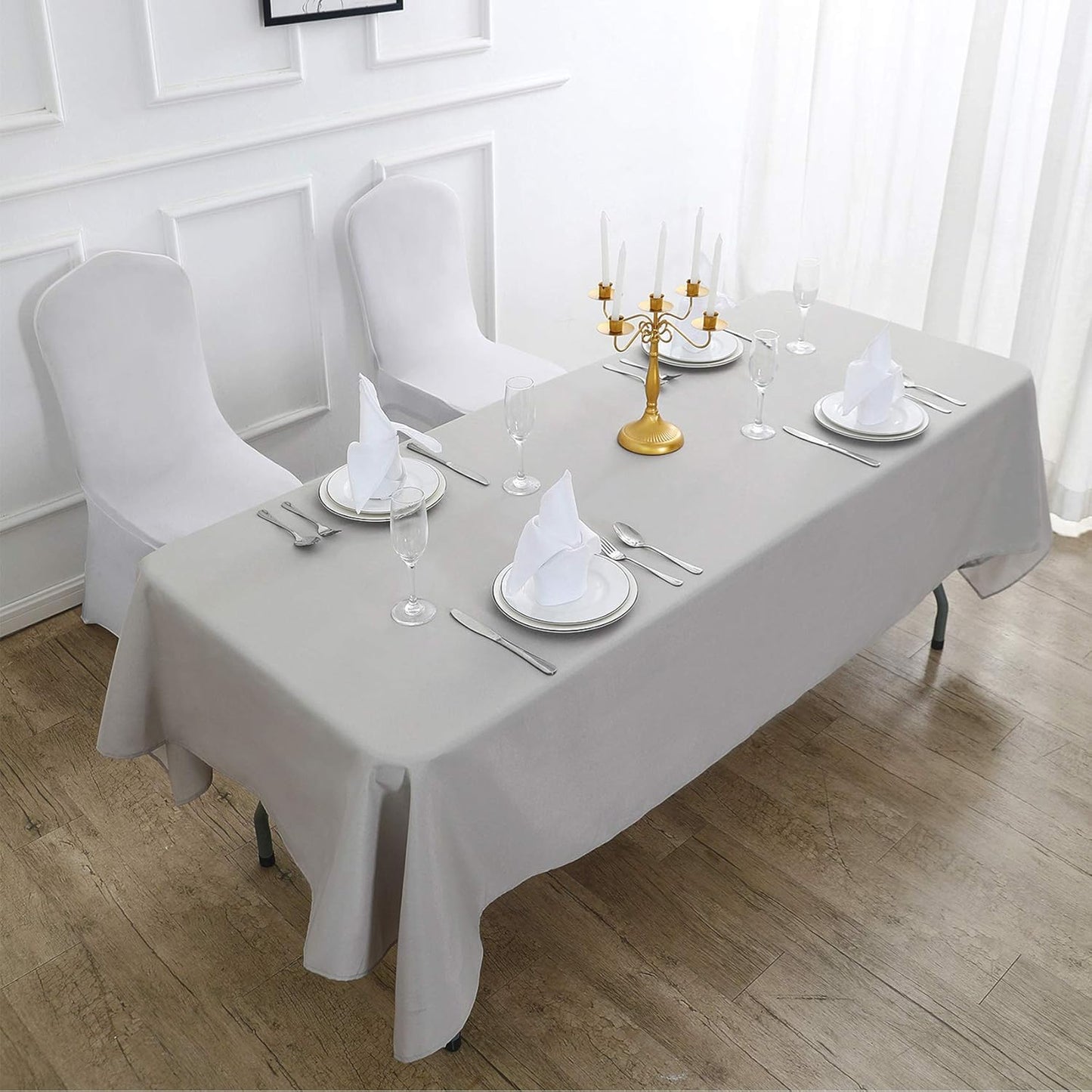 Rectangle Tablecloth 90x132 inch Washable Polyester Fabric Table Cloth for Wedding Party Dining Banquet Decoration(90x132, Silver)