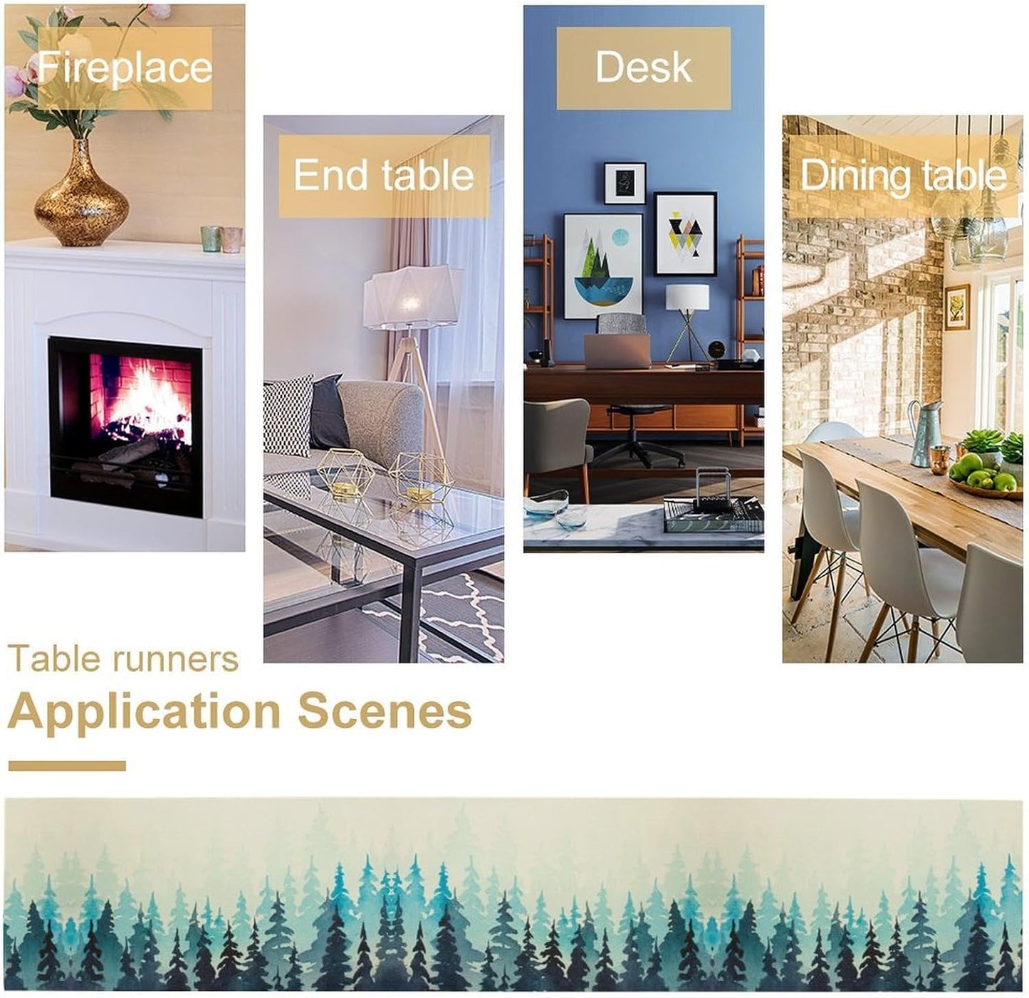 Misty Forest Table Runner,Foggy Blue Forest Landscape Table Runner for Kitchen Dining Table Home Party Decoration 13x72 Inch