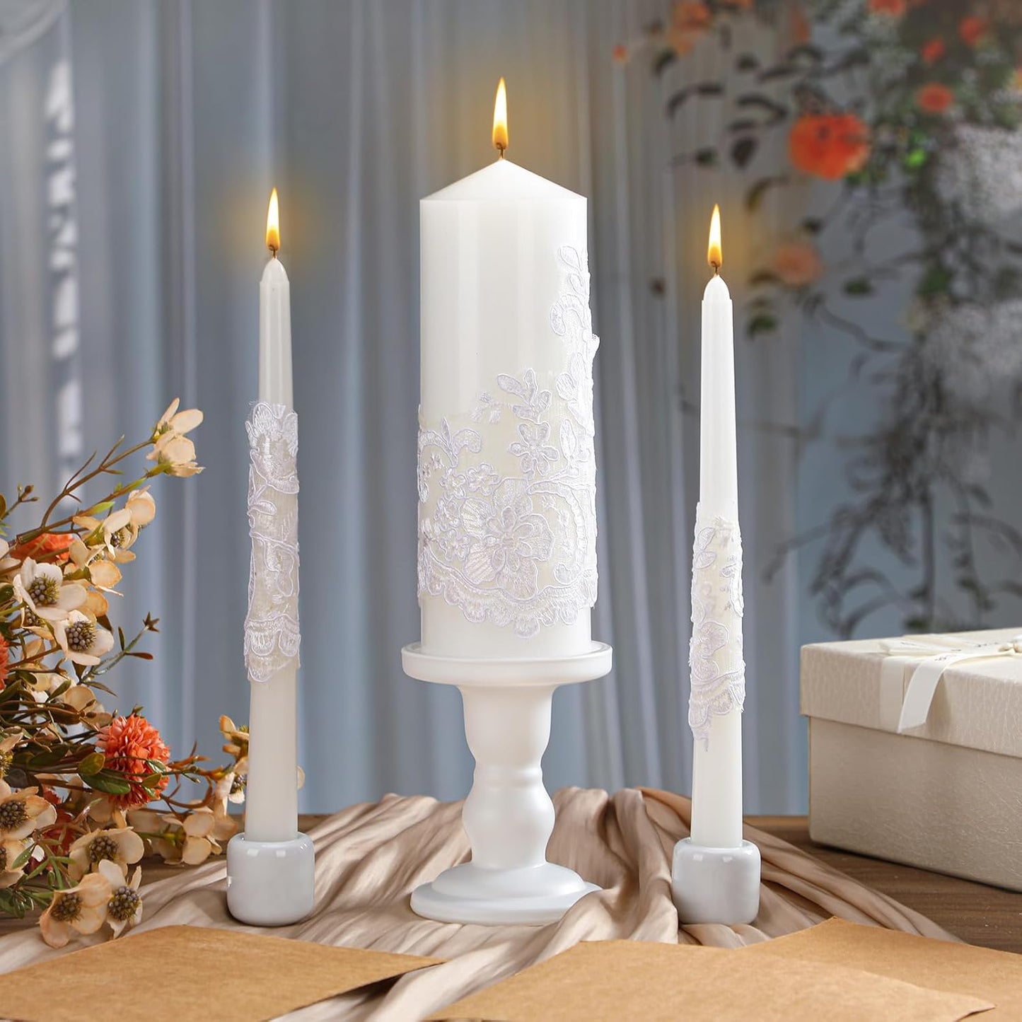 Irenare Unity Candles with Holder for Wedding Ceremony Wedding Decortions Accessories Glass Candle Holder Pillar Candle for Formal Events Church (Ceramics)