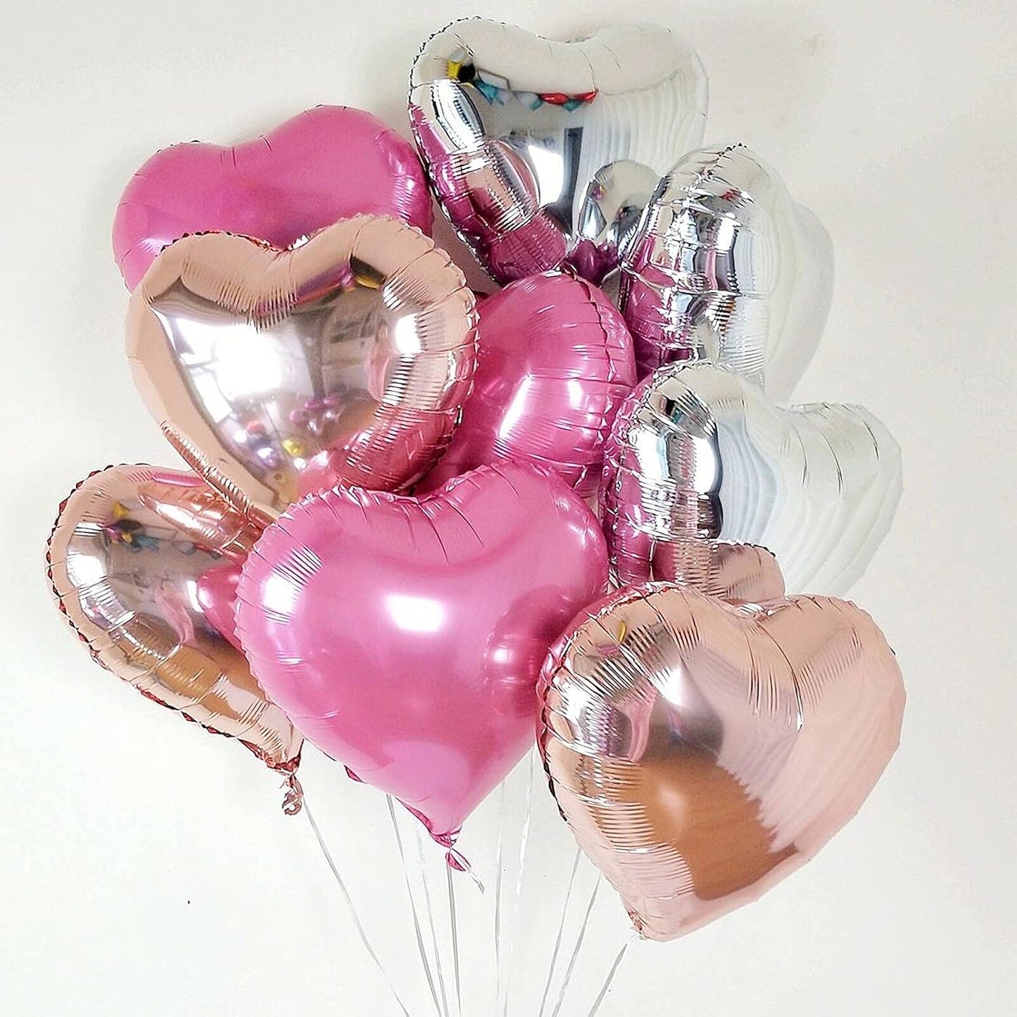 10Pcs Silver Foil Heart Shaped Balloons 18 Inch Heart Mylar Balloons For Baby Shower Wedding Valentine Decorations Love Balloons Party Decorations