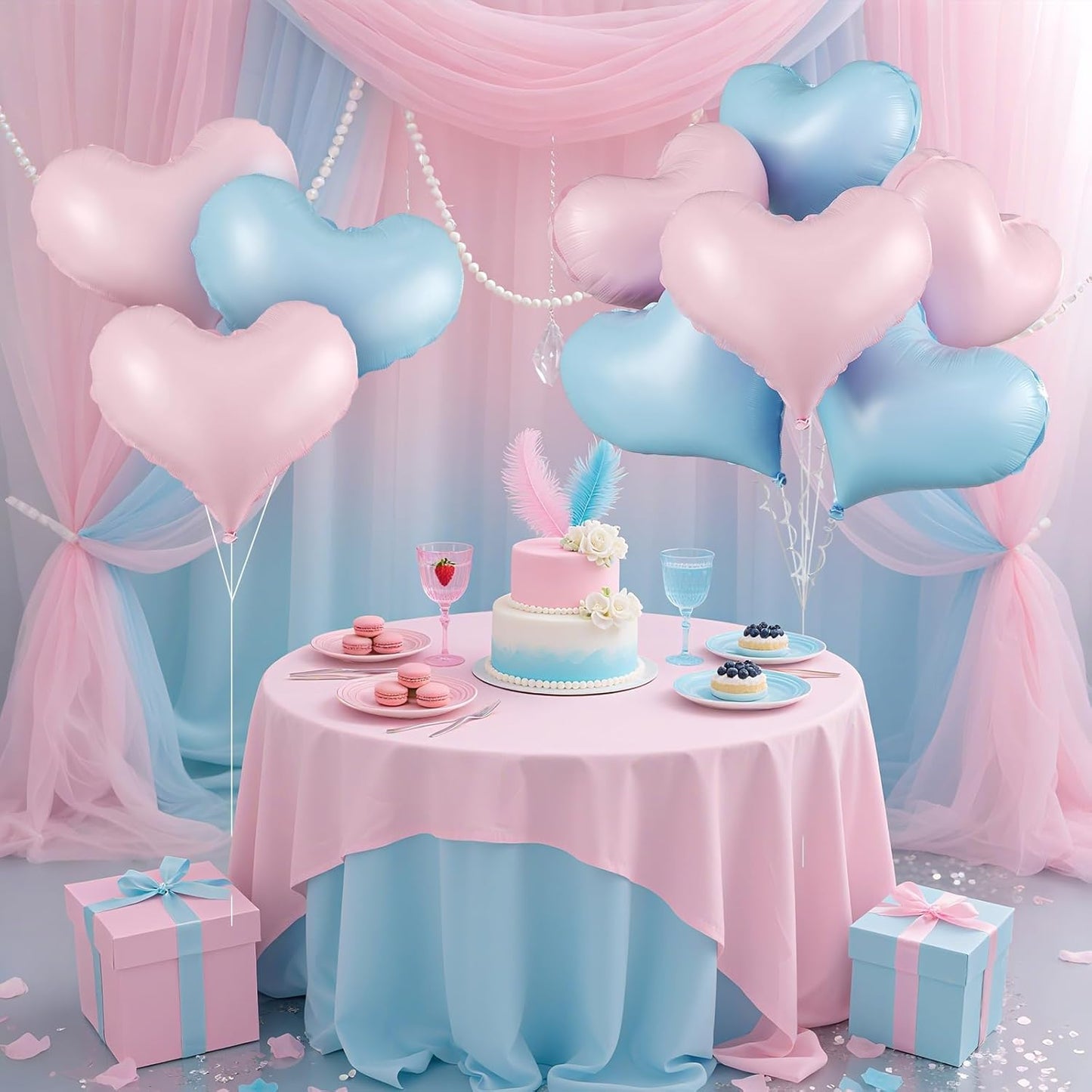 Pink Blue Heart Balloons,24Inch Large Pink Heart Foil Balloons for Valentine's Day Birthday Wedding Baby Shower Anniversary Party Decorations