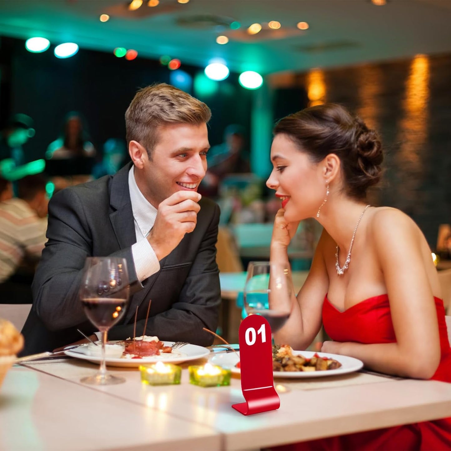 Okllen 1-30 Table Numbers Red, Restaurant Acrylic Order Numbers, Double Sided Table Number Card Signs for Wedding Party Seating Cafes Banquet