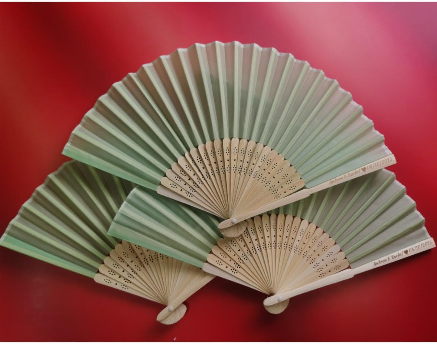 Personalized Wedding Fans Handheld Folding Fans (90Pcs) - Custom Engraved Green Silk Fans for Bridal Shower Favor/Baby Shower Favor, Birthdays Party Gifts/Gifts for Party Guests