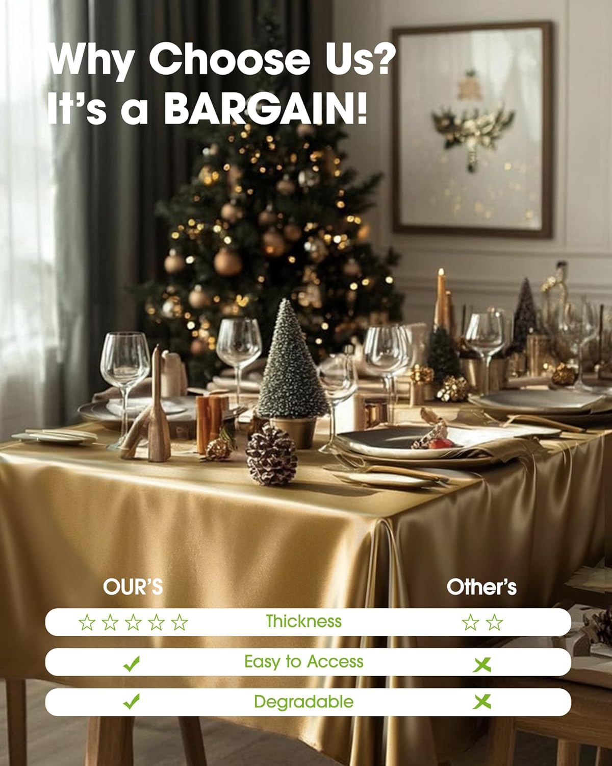 Pureegg Plastic Table Cloth Disposable 10 Pack, 54 x 108 Inch Table Cloths, Graduation Decorations, Thanksgiving, Christmas Tablecloths, Rectangle, Plastic Cover, Leakproof & Sturdy, Gold