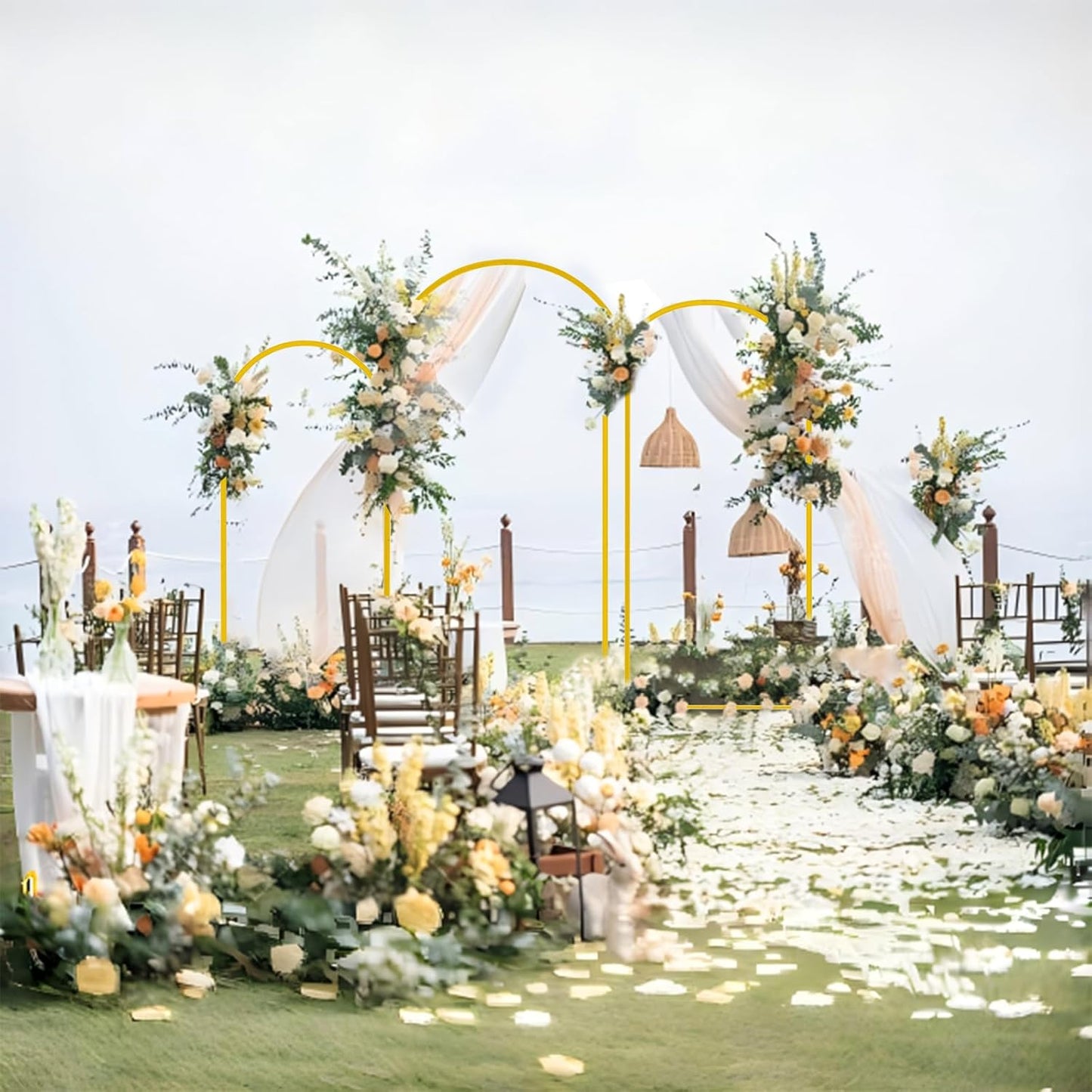 Bazen Wedding Arch Backdrop Stand 6FT, 5FT, 4FT Set of 3 Metal Arch Backdrop Stand for Birthday Party Wedding Ceremony Bridal Baby Shower Banquet Party Event Decor