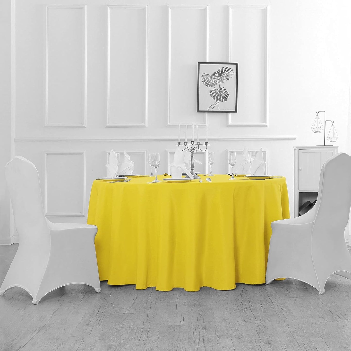 108 inch Round Tablecloth Washable Polyester Table Cloth Decorative Table Cover for Wedding Party Dining Banquet(108 inch, Yellow)