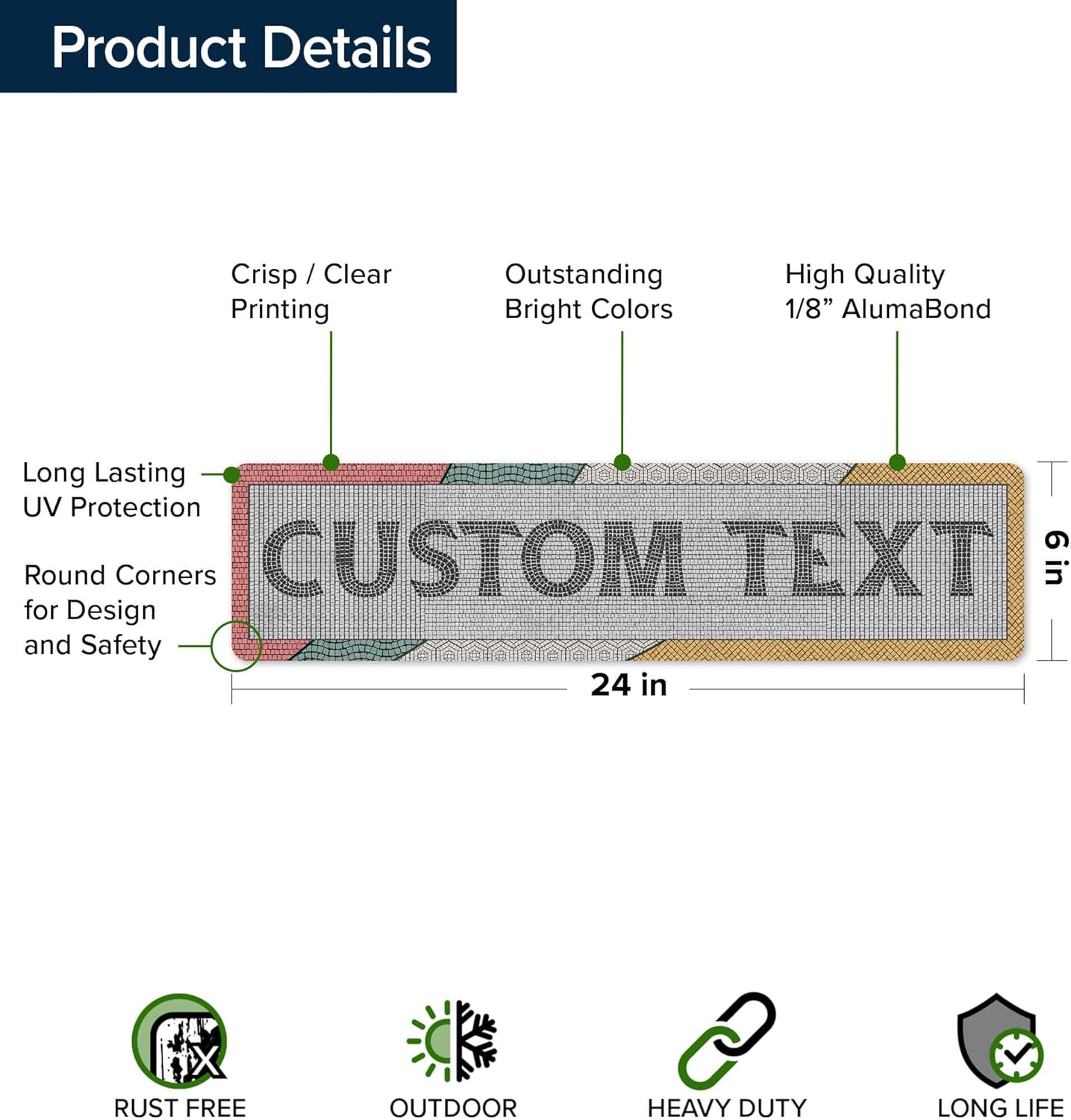 Custom Sign, Custom Street Sign, 11 Font Colors, 13 Font Styles, 4 Hole Options, 22 Sizes, 6x24 Inches, Rust Free DiBound, Fade Resistant, Made in USA by My Sign Center (Fauxsaic 2)