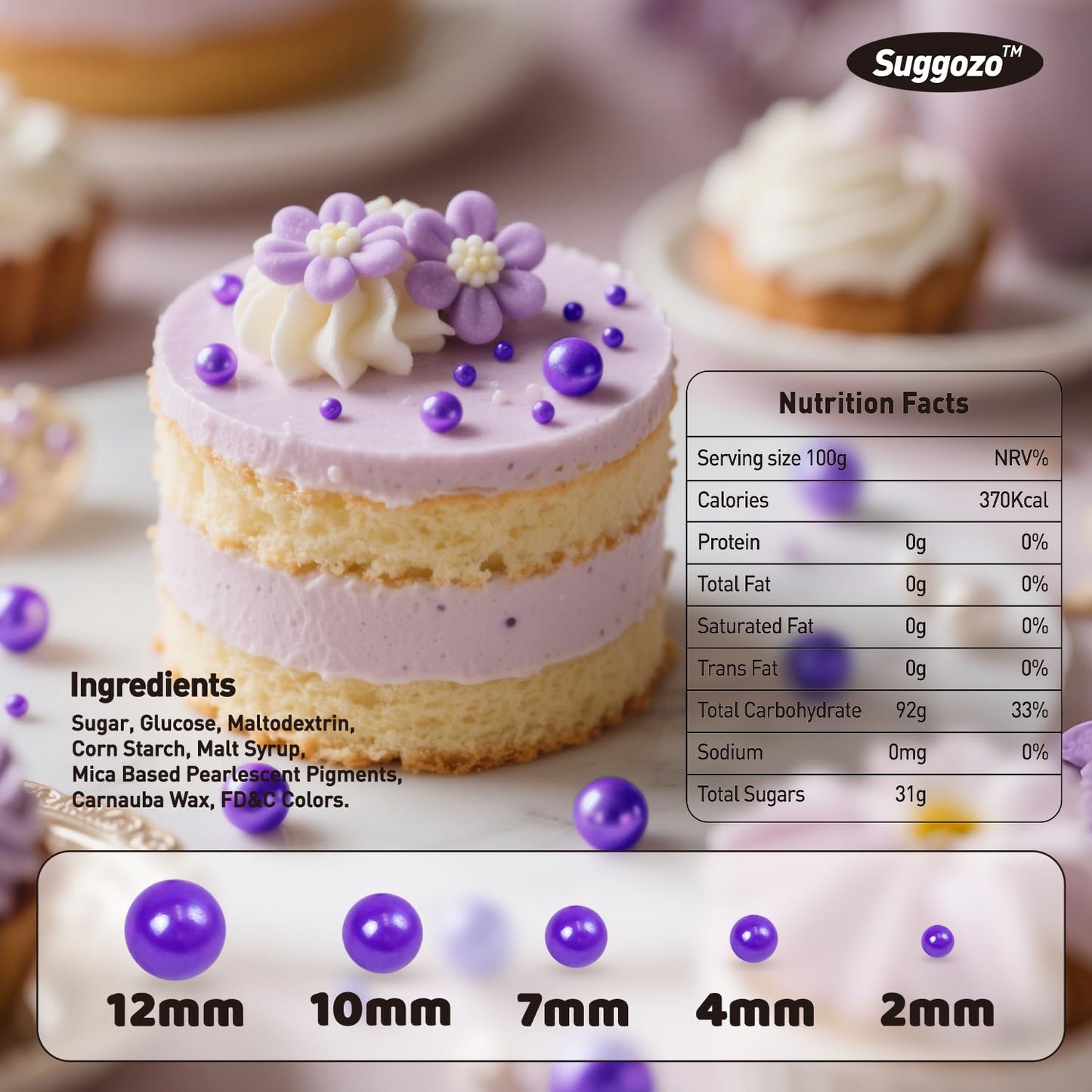 Edible Purple Pearl Sprinkles, Pearl Sugar Sprinkles, Edible Pearls for Cake Decorating, Cupcake Toppers, 180g/6.35oz, Mix Size, Cookie Decoration, Wedding Party Halloween Supplies