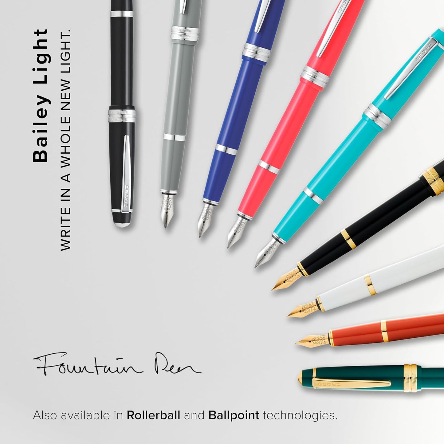 Cross Bailey Light Refillable Fountain Presented in a Everyday Gift Box - Medium Point, Black Ink, Polished Coral