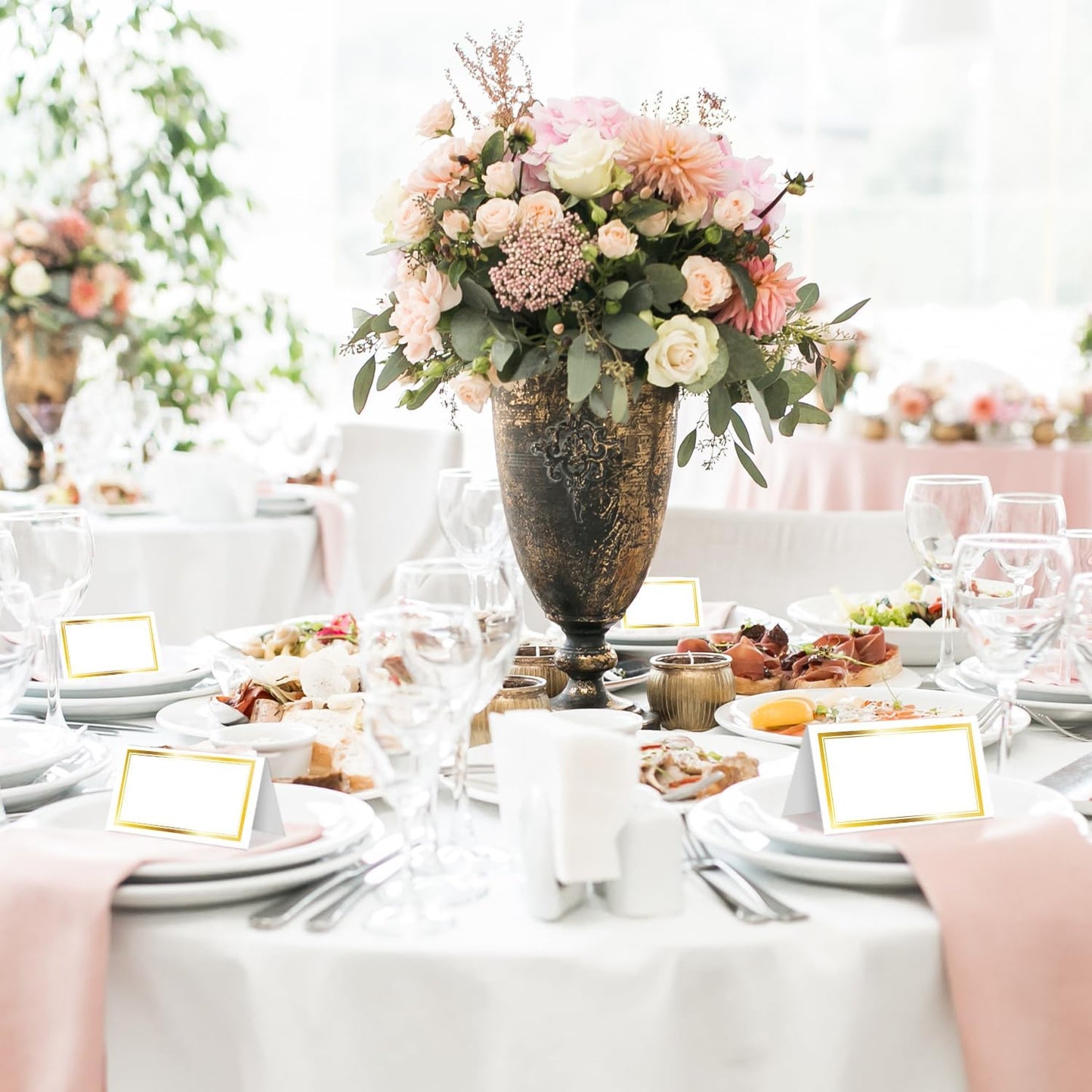 25 Premium Place Cards for Table Seating, Wedding Name Place Card with Gold Foil Border, Tent Cards for Birthday Bridal Shower Baby Shower Reception Dinner Party Decorations -A29