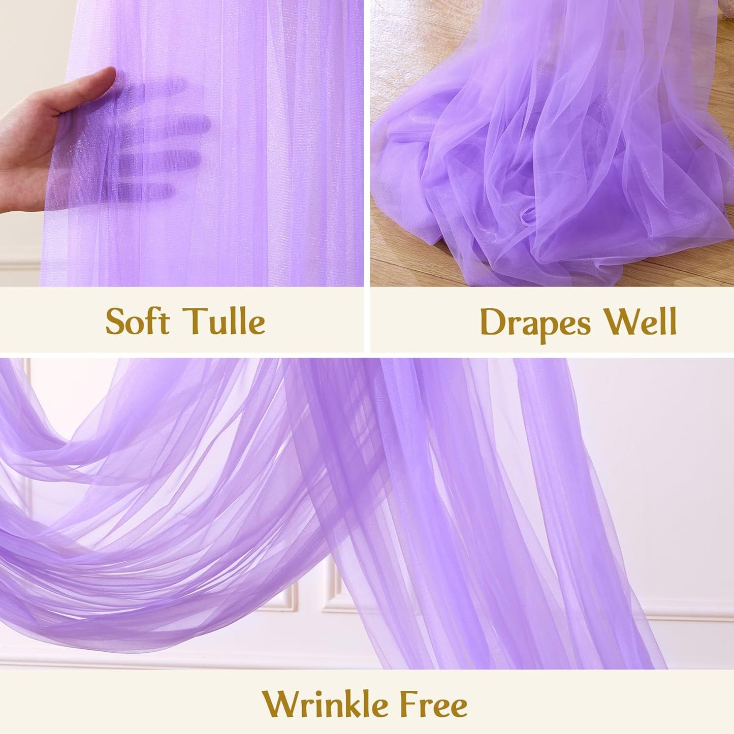 Wedding Arch Draping Fabric Backdrop 2 Panel 30" x 19Ft Purple Drapes Curtains for Wedding Reception Sheer Tulle Backdrop Curtain for Ceremony Birthday Party Baby Shower Arbor Ceiling Decorations