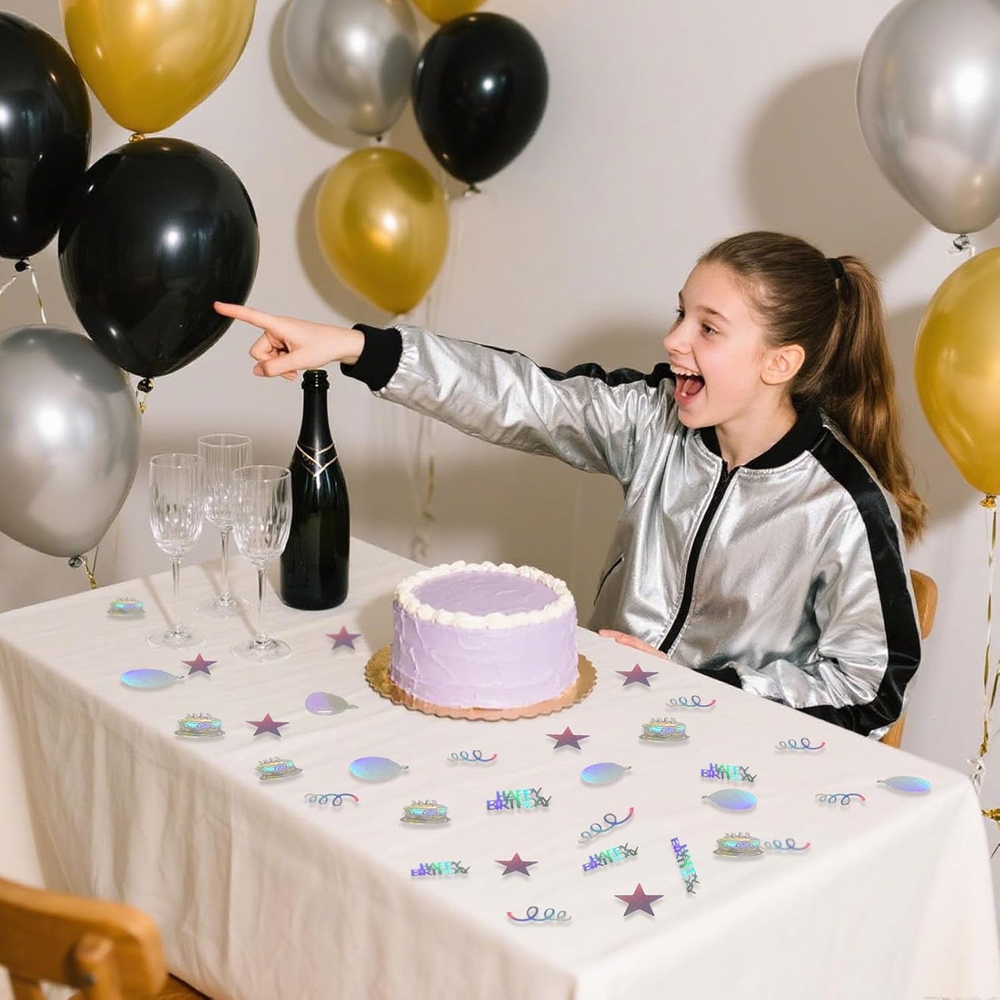 Iridescent Happy Birthday Confetti, Birthday Party Confetti Metallic Foil Sprinkles Confetti Decorations for Kids Adult Party Baby Shower Decor, DIY Arts and Crafting