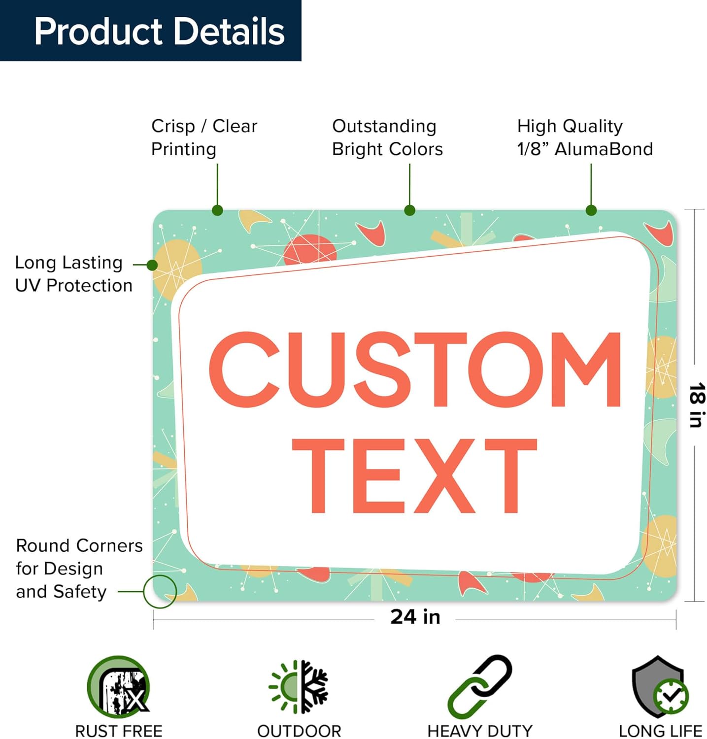 Custom Sign, Custom Street Sign, 11 Font Colors, 13 Font Styles, 4 Hole Options, 22 Sizes, 18x24 Inches, Rust Free DiBound, Fade Resistant, Made in USA by My Sign Center (Mid-Century Modern 2)