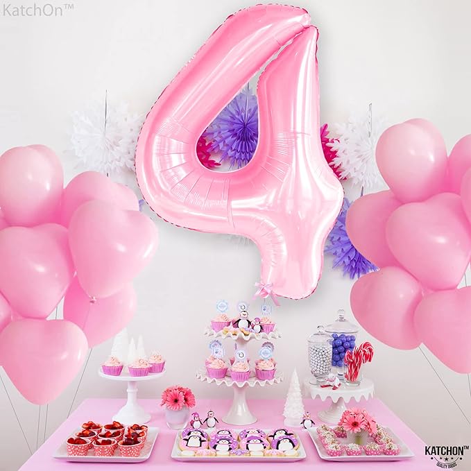 KatchOn, Pink Giant Light Number 4 Balloon - 40 Inch, 4th Birthday Decorations Girl