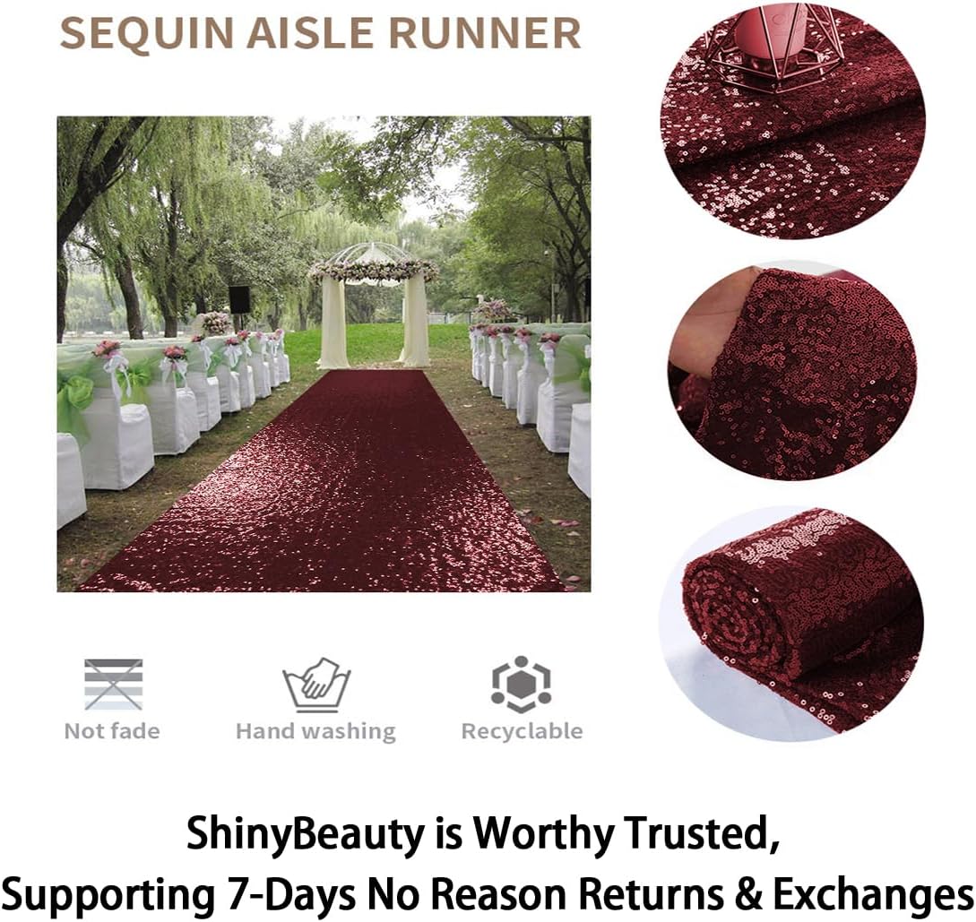 ShinyBeauty Sequin Aisle Runner Rug 4x15FT - Sparkly Burgundy Carpet for Wedding, Christmas, Party Decor - Glittering Floor Mat (48x180 Inch)