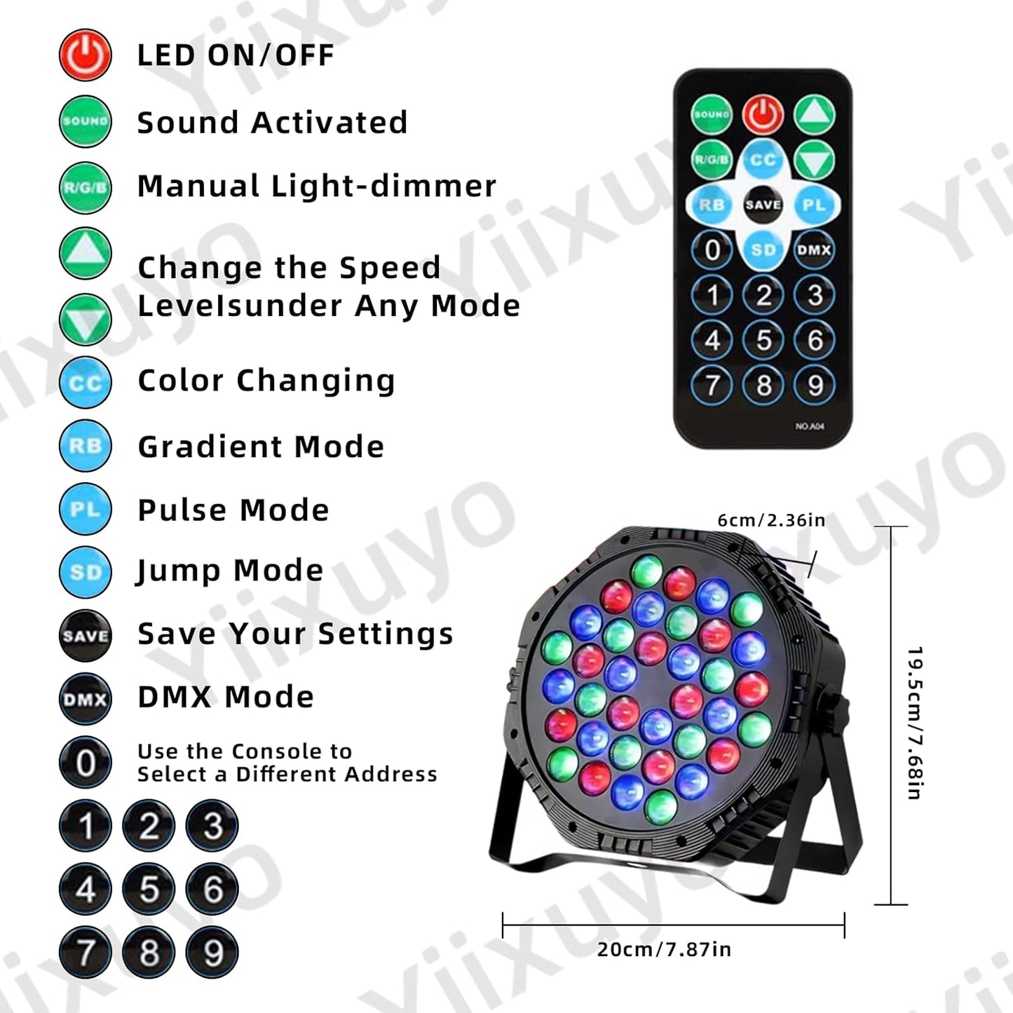 Yiixuyo-LED Par Lights DJ Stage Light Corded RGB 36 LED with Sound Activated Control DJ Uplighting for Wedding Party Club Christmas Stage Lighting - 4Pack