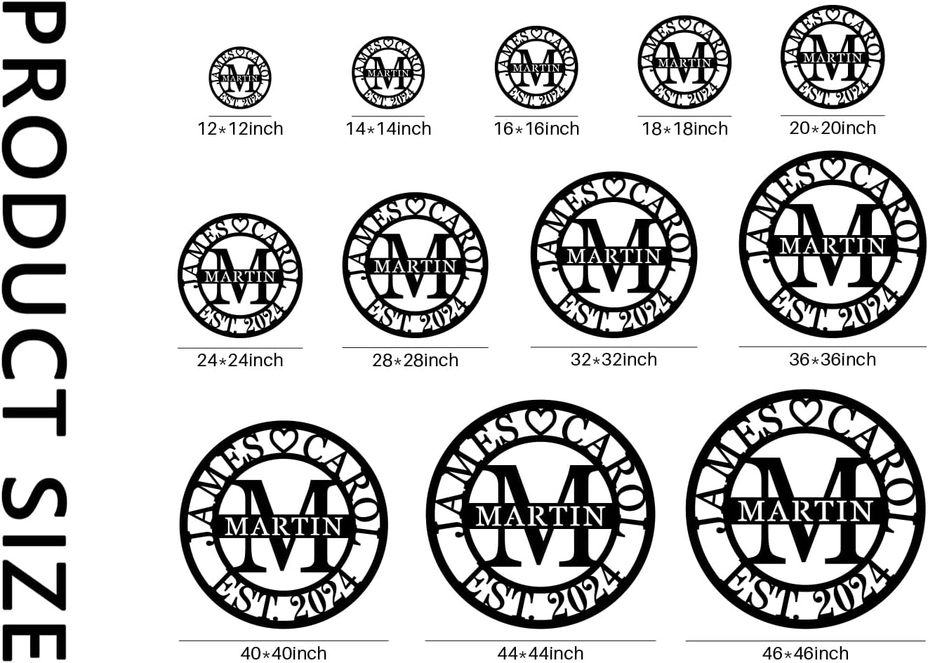 Personalized Custom Split Letter Family Name Sign, Large Metal Decor, Established Sign, Anniversary Wedding Gift