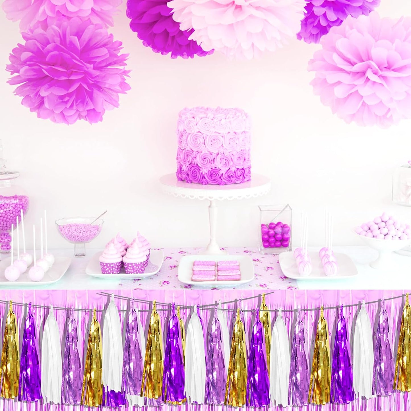 6P Purple-Gold Party Decoration Tassel Garland, Tassels Banner Streamers for Parade Floats, Bachelorette, Wedding, Birthday, Graduation, Christmas, Bridal/Baby Shower Party Decorations