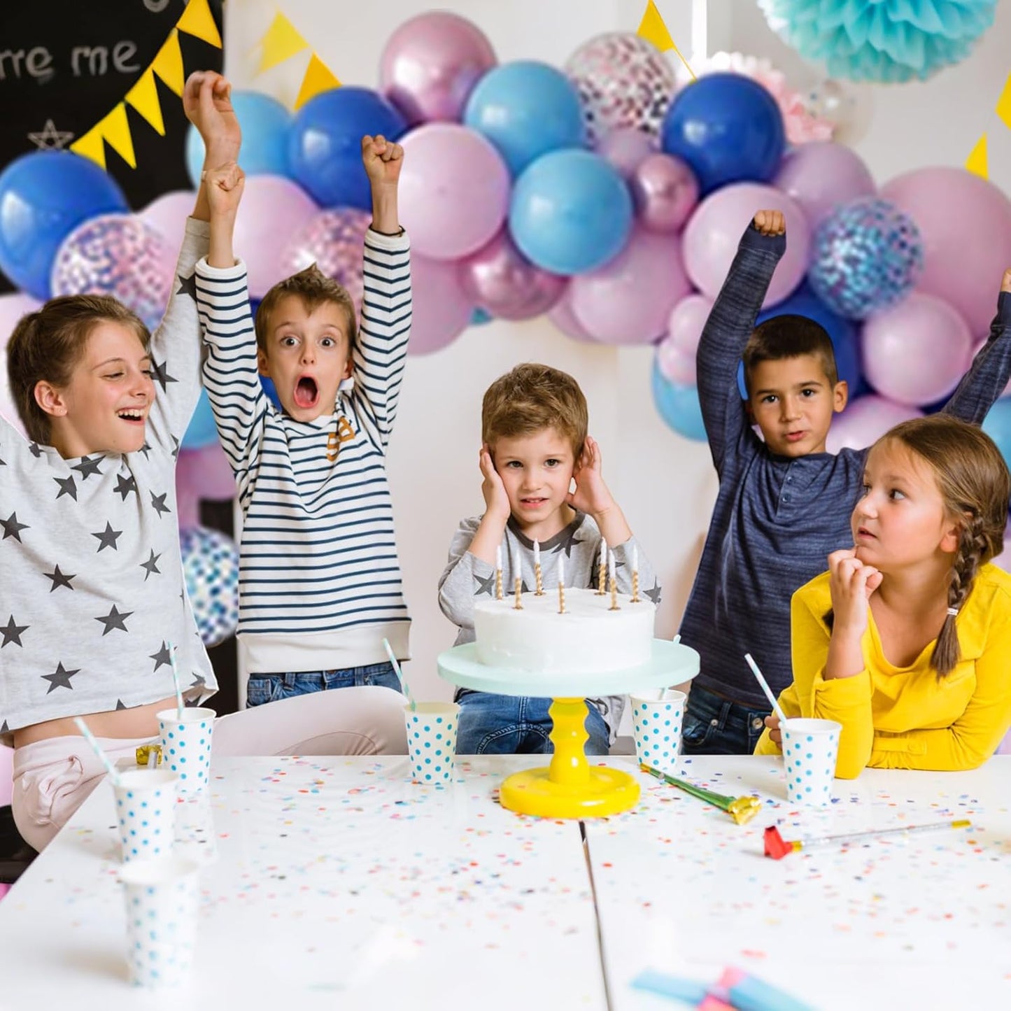 Pink and Blue Balloon, 50Pcs 12 Inch Pastel Pink Blue Purple Confetti, Royal and Metallic Confetti Balloons for Birthday, Baby Shower, Gender Reveal Supplies