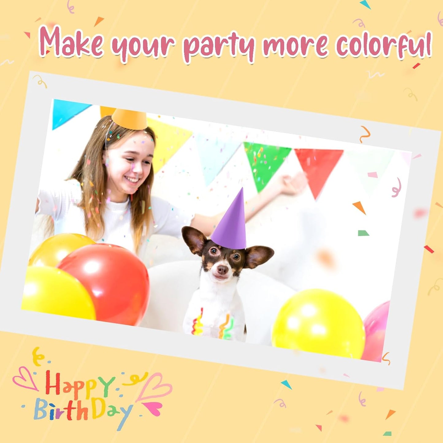 24 PCS Birthday Party Cone Hats Party Hat with Elastic String for Kids and Adults Birthday, Baby Shower, Bridal Shower