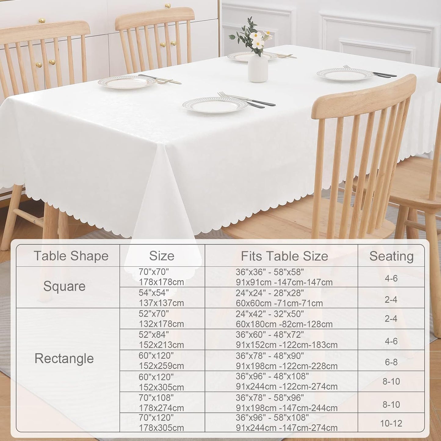 Smiry Rectangle Table Cloth, Waterproof Heavy Duty Vinyl Tablecloths, Wipeable Washable Table Cover for Kitchen and Dining Room (White, 60" X 102")