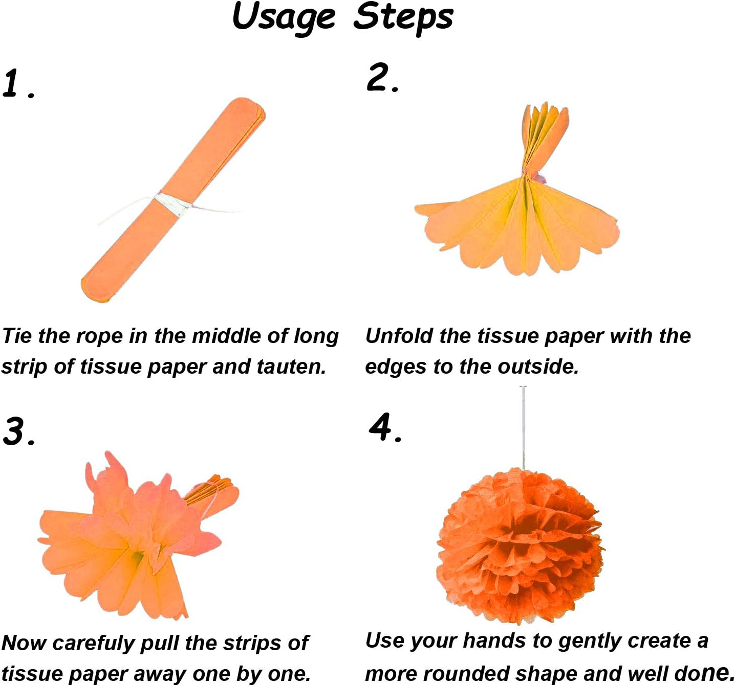 Hanging Paper Fan Set, Tissue Paper Pom Poms Flower Fan and Honeycomb Balls for Birthday Baby Shower Wedding Festival Decorations - Orange