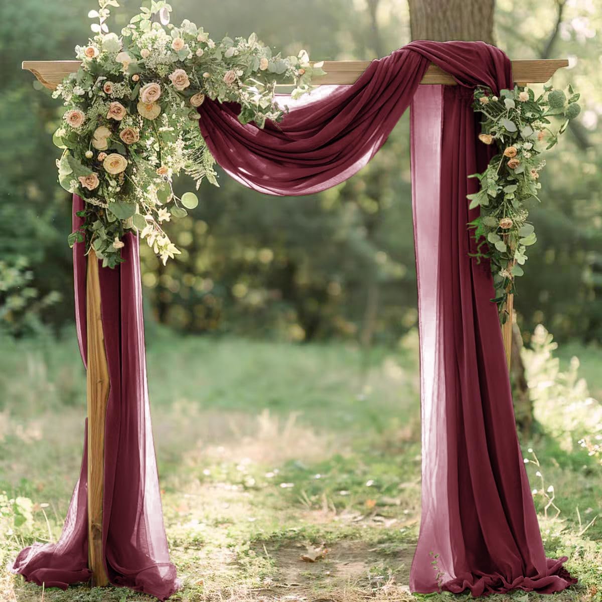 Burgundy Red Fall Elegant Arch Draping Fabric Thankgiving Outdoor 1 Panel 29" × 20Ft Sheer Chiffon Curtain Drapes for Wedding Ceremony Birthday Party Garden Brunch