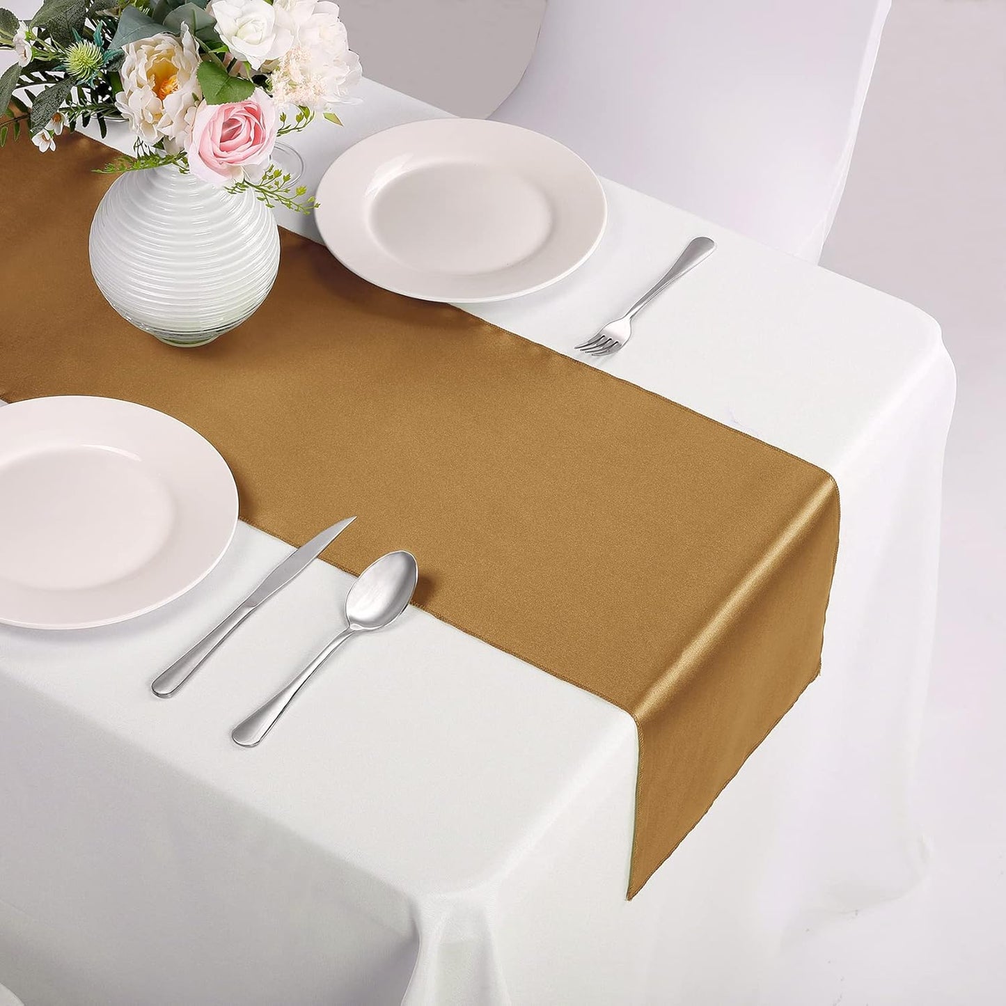 15-Pack Satin Table Runner Old Gold 12 x 108 inches Long, Table Runners for Wedding, Birthday Parties, Banquets Decorations(15 Pack, 12x108 Inch, Old Gold)