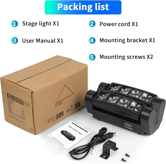 8-Pack U`King Spider Moving Head Light 8x10W LEDs Beam Sound Activated and DMX-512 Control for Party Pub Festival Disco Show Wedding Event
