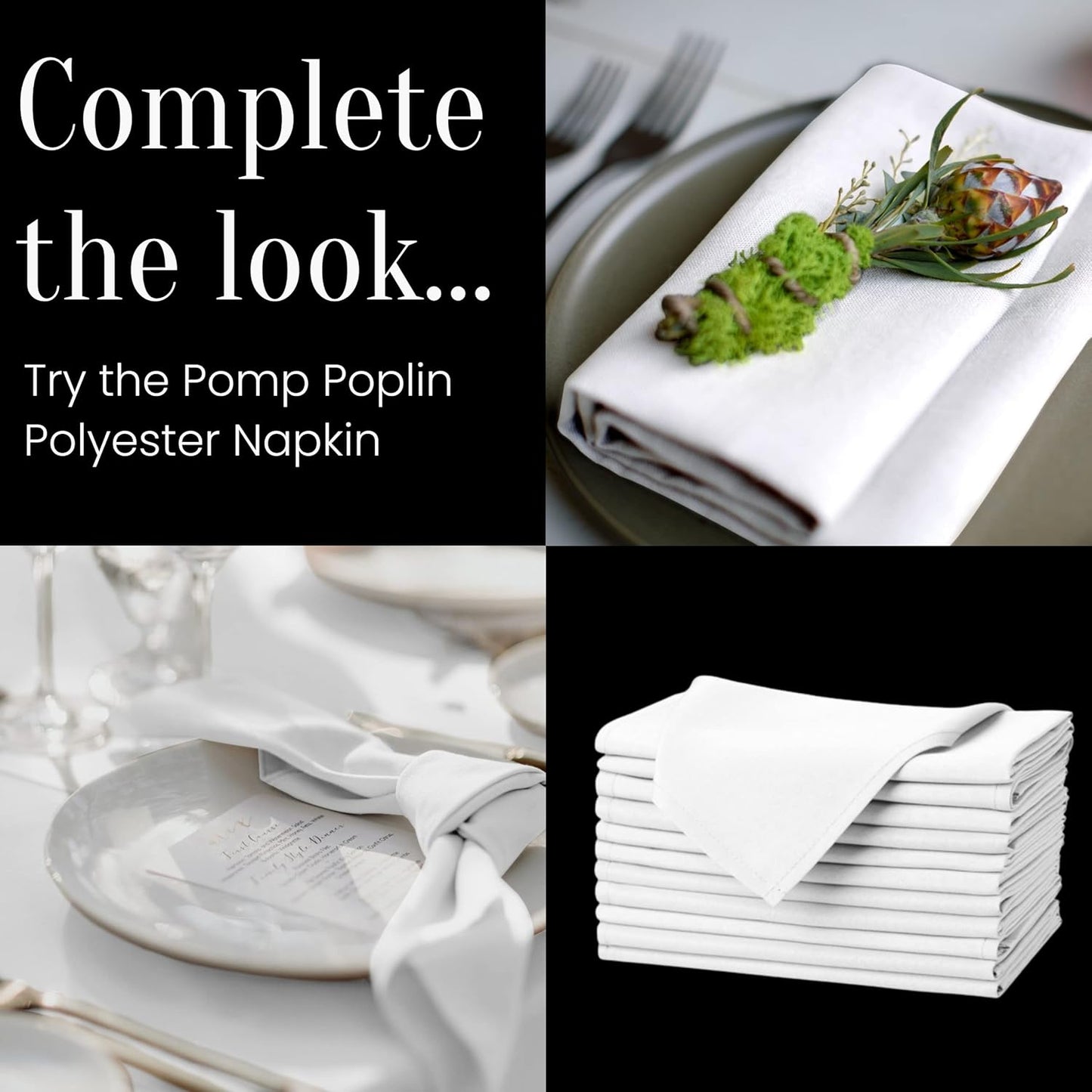 Pomp Pure White 90" x 156" Poplin Polyester Tablecloth (2 Pack) | Wrinkle + Stain Resistant Easy Care Premium Fabric | Fits 8FT Rectangle Table