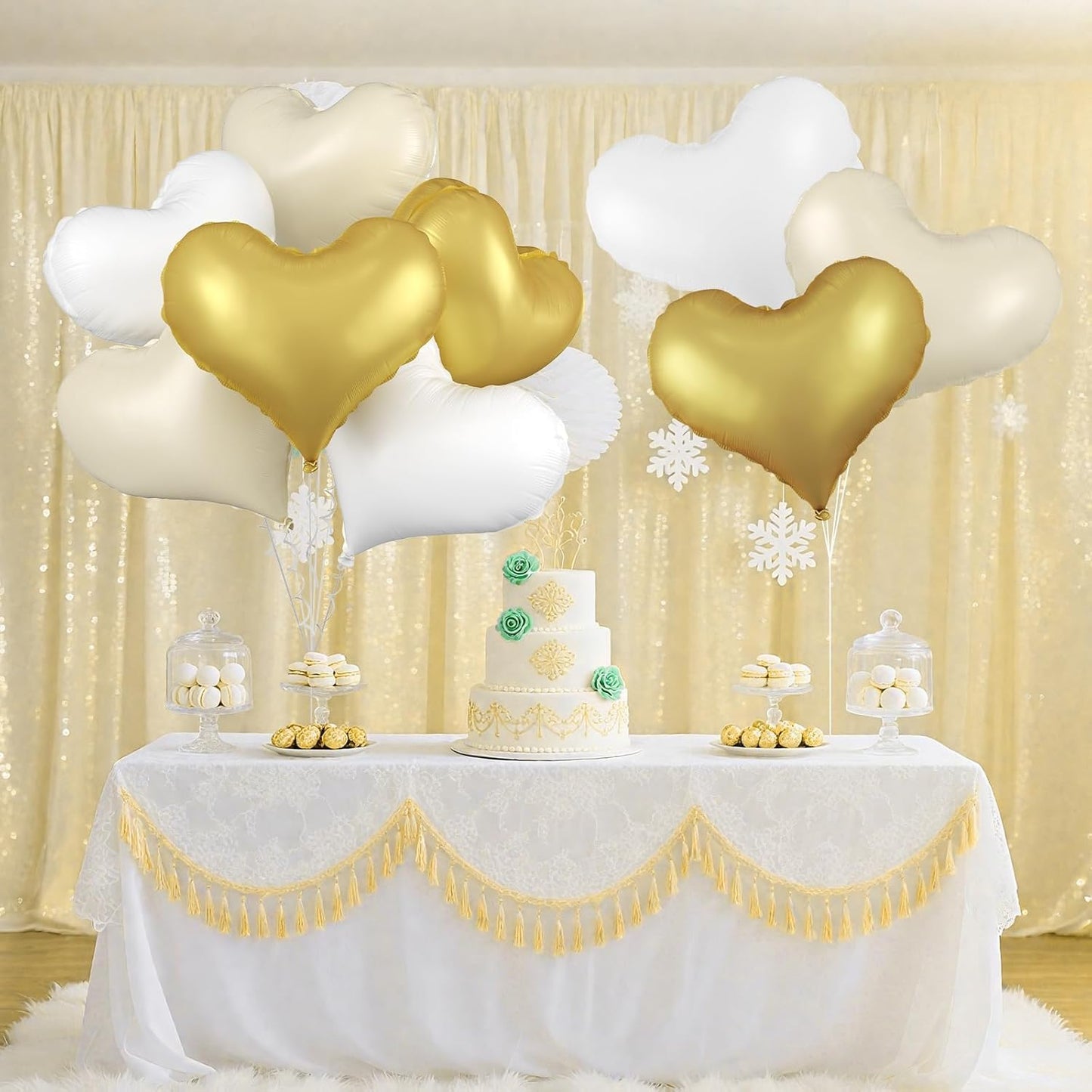White Gold Heart Balloons,24Inch Large Cream White Heart foil Balloon for Valentine's Day Birthday Wedding Baby Shower Anniversary Decorations