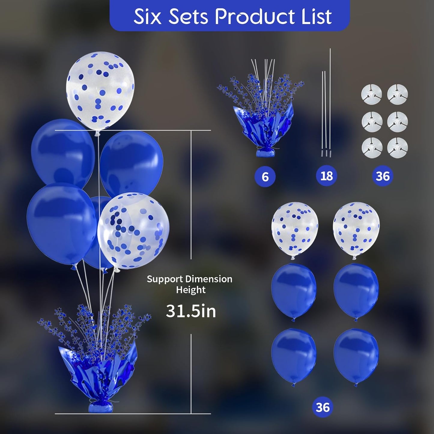 6 Set Blue Balloon Table Centerpieces for Birthday Parties, Balloon Stand Kit with Blue Balloons for Table Decoration