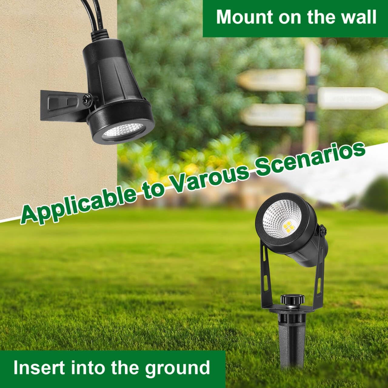 Outdoor Landscape Lighting, 4 Pack LED Outdoor Spot Lights with Transformers, 12V Warm White Low Voltage Landscape Lights IP65 Waterproof Plug in Spotlight for Yard House Pathway Tree Pools