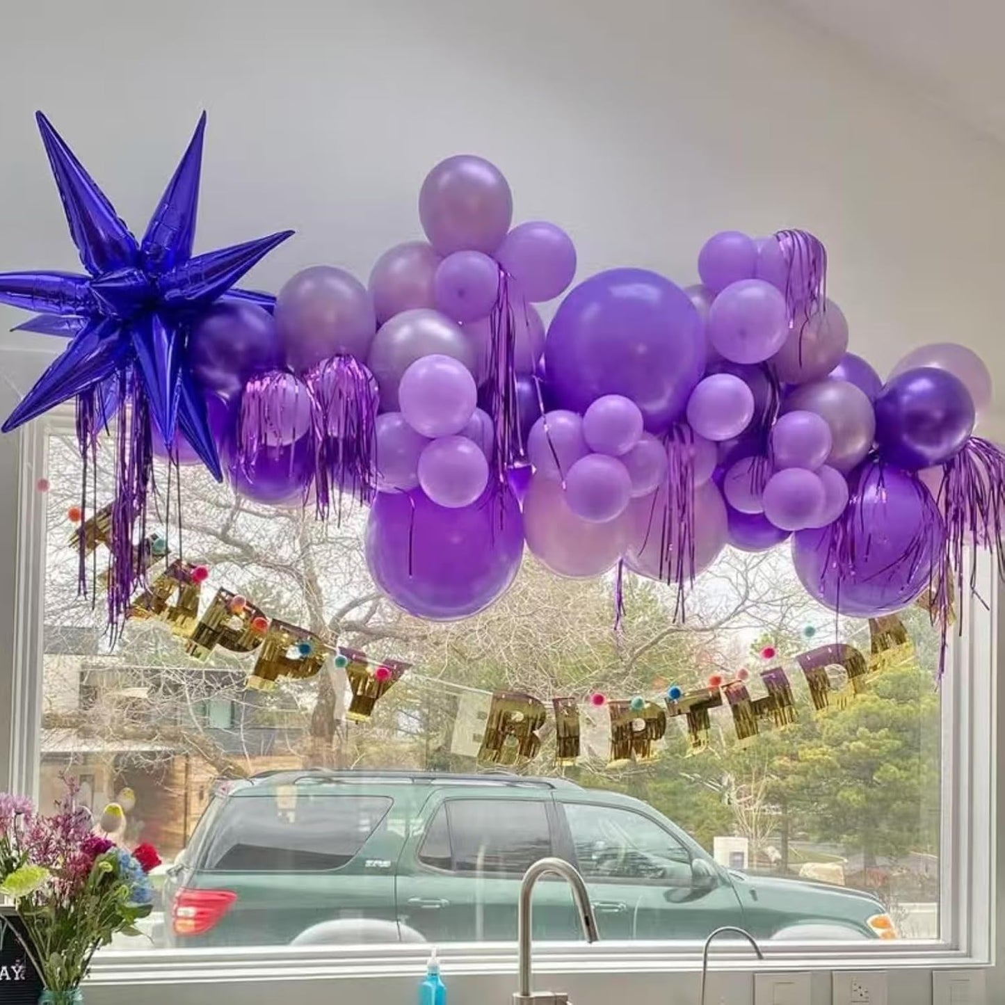 Purple Star Balloons 12pcs, 27/22 Inch Foil Star Explosion Balloons, Large Spike Mylar Cone Balloon, Fireworks Shape Balloon Party Decor for Wedding Graduation Birthday Halloween