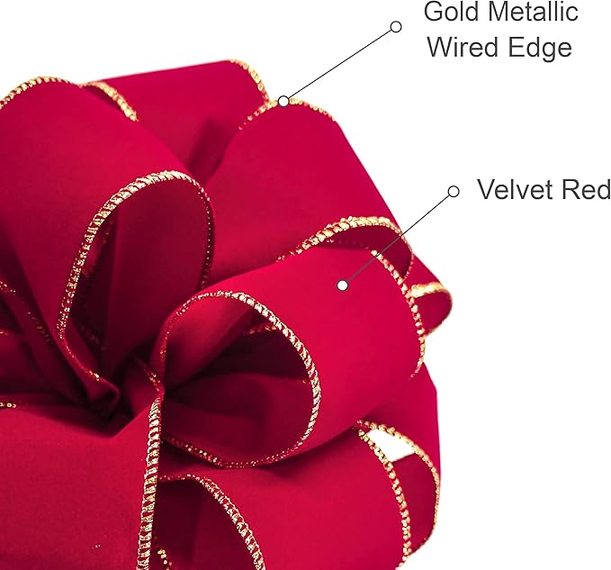 Christmas Tree Topper Bow - Bow: 11" sq. - Tails: 3 Yards Long Each - Velvet Red