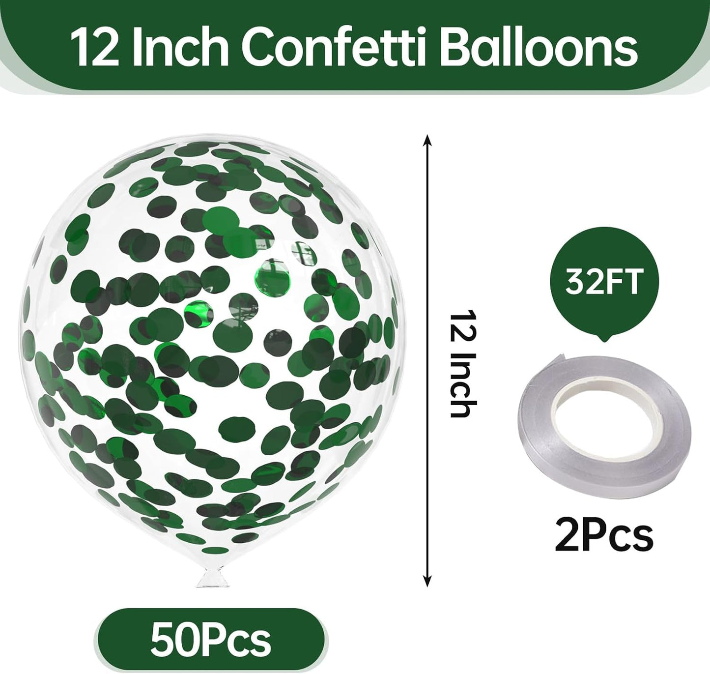 50pcs Dark Green Foil Confetti Balloons,12 inch Latex Balloon with Dark Green Confetti Inside for Birthday Family Party Wedding Party Baby Shower Decoration Supplies