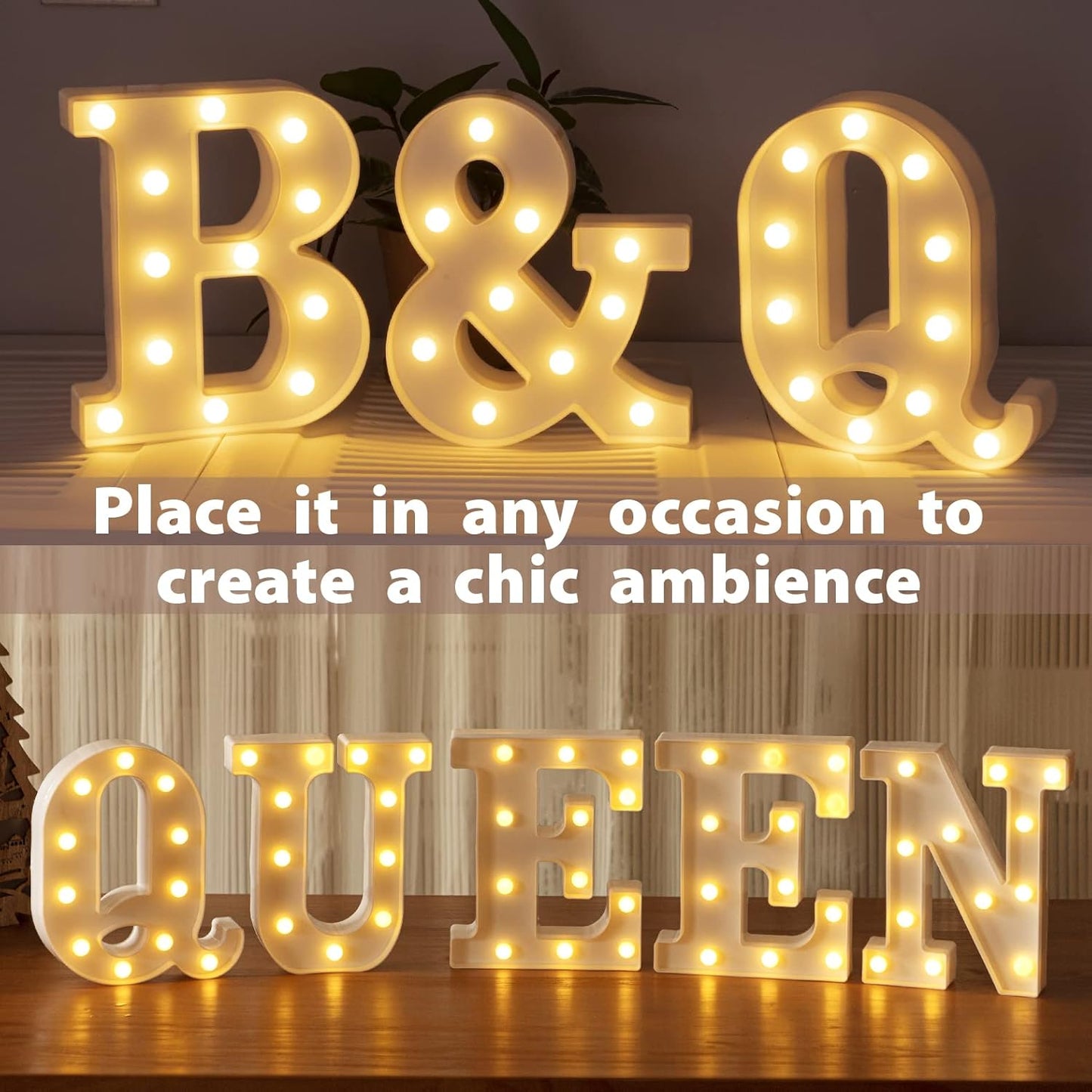 LED Marquee Letters Lights Sign-Q, HXWEIYE Led Letters Lights 26 Alphabet, Light Up Number 0-9 Letters Sign for Party Home Birthday Anniversary Battery Powered Lighted Letters(Warm White)