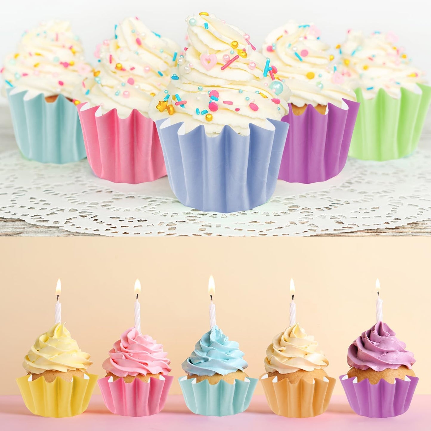 Quera 240 Pcs Grease-Resistant Mini Cupcake Liners Rainbow iridescence Heavy Duty Paper Muffin Baking Cups for Wedding Birthday Party Baby Shower(1.18 x 1.18 in)