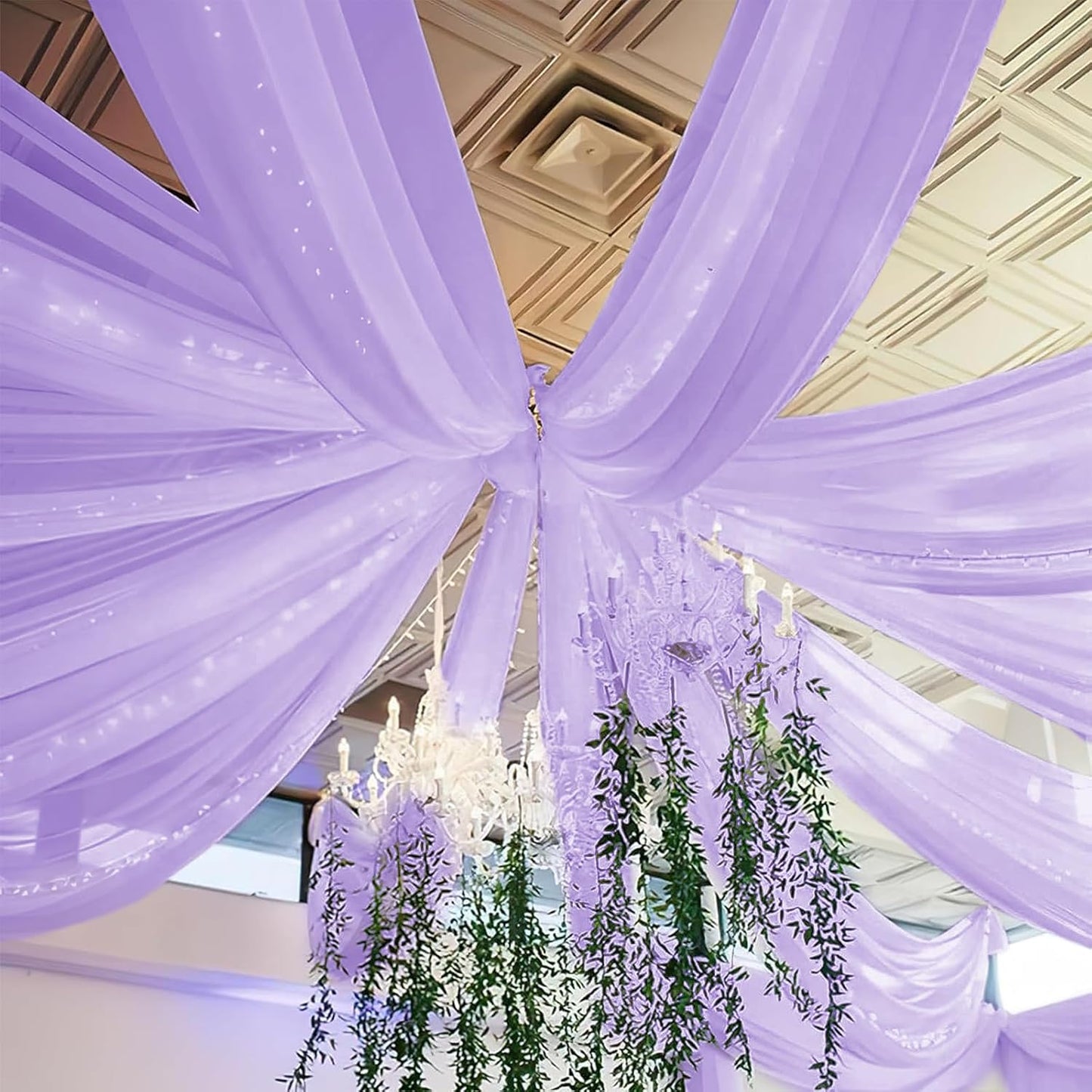 6 Panels Lilac Wedding Ceiling Drapes 5ftx10ft Ceiling Drapes Chiffon Fabric Arch Draping Sheer Curtains Soft Drapery Draping Wedding Ceiling Decorations for Party Ceremony Stage Swag