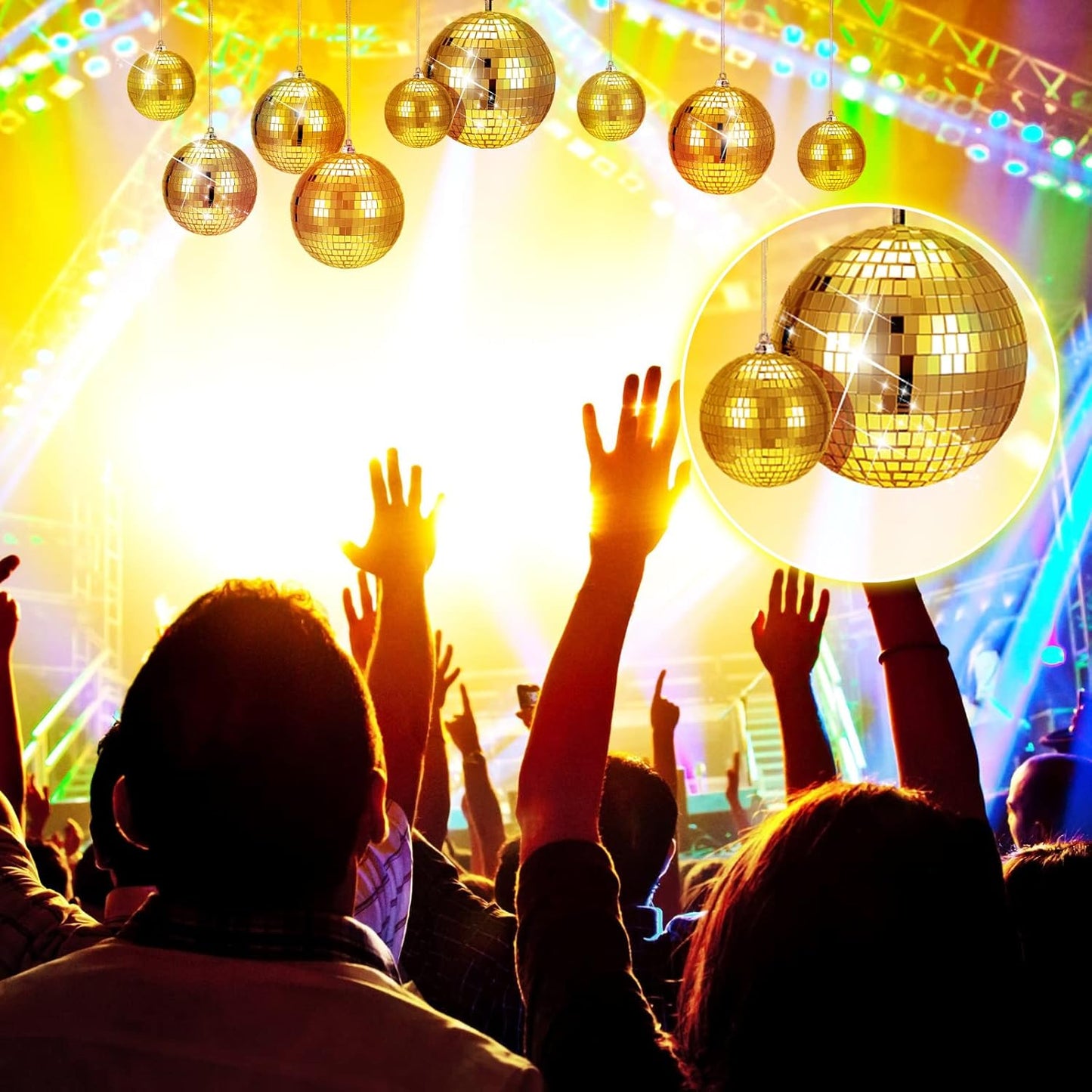 WILLBOND 12 Pack Disco Ball Mirror Ball with Hanging Ring for Fun Retro Disco Party Decorations Party Dj Lighting Effect Stage Props Game Accessories, 5.91", 3.94", 3.15", 2.36"(Gold)