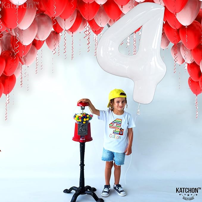 KatchOn, White Number 4 Balloons - 40 Inch | White Number 4 Balloons for Birthdays 4th | | white Number 4 Balloon for Unicorn Birthday, 4th Anniversary
