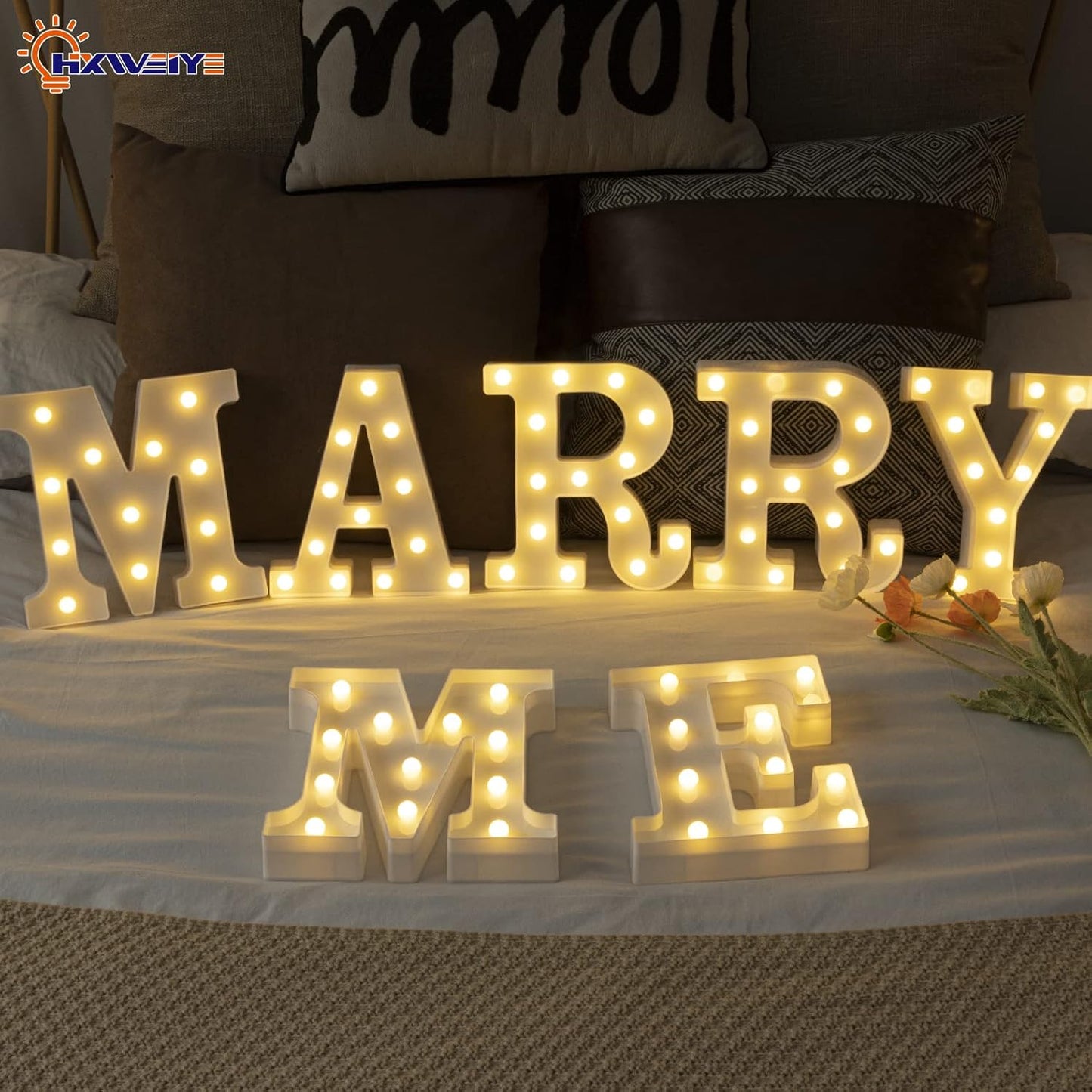 HXWEIYE LED Marquee Letters - 26 Alphabet & 10 Number Big Lights for Party, Birthday, Bar, Christmas Decor (Warm White, Battery Powered)