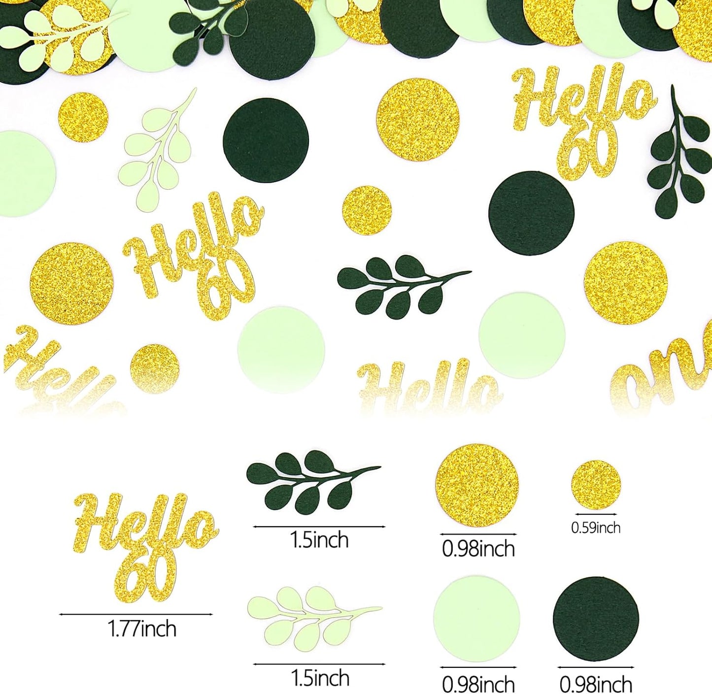 300PC Gold Glitter and Sage Green Happy 60th Birthday Decorations for Men/Woman Greenery 60th Birthday Confetti for Table Sixty Party Decor Supplies