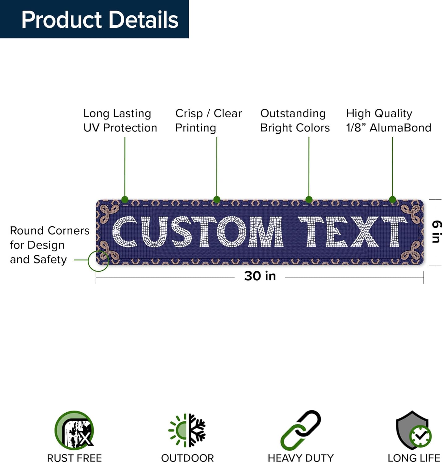 Custom Sign, Custom Street Sign, 11 Font Colors, 13 Font Styles, 4 Hole Options, 22 Sizes, 6x30 Inches, Rust Free DiBound, Fade Resistant, Made in USA by My Sign Center (Fauxsaic 1)