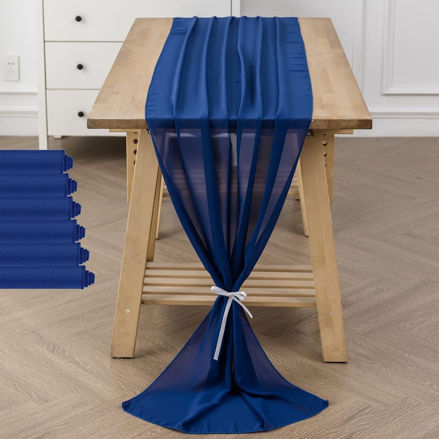 6Pack 9ft Chiffon Table Runner 14x108 Inch Sheer Romantic Table Runner for Wedding Birthday Party Bridal Shower Outdoor Decoration-Royal Blue